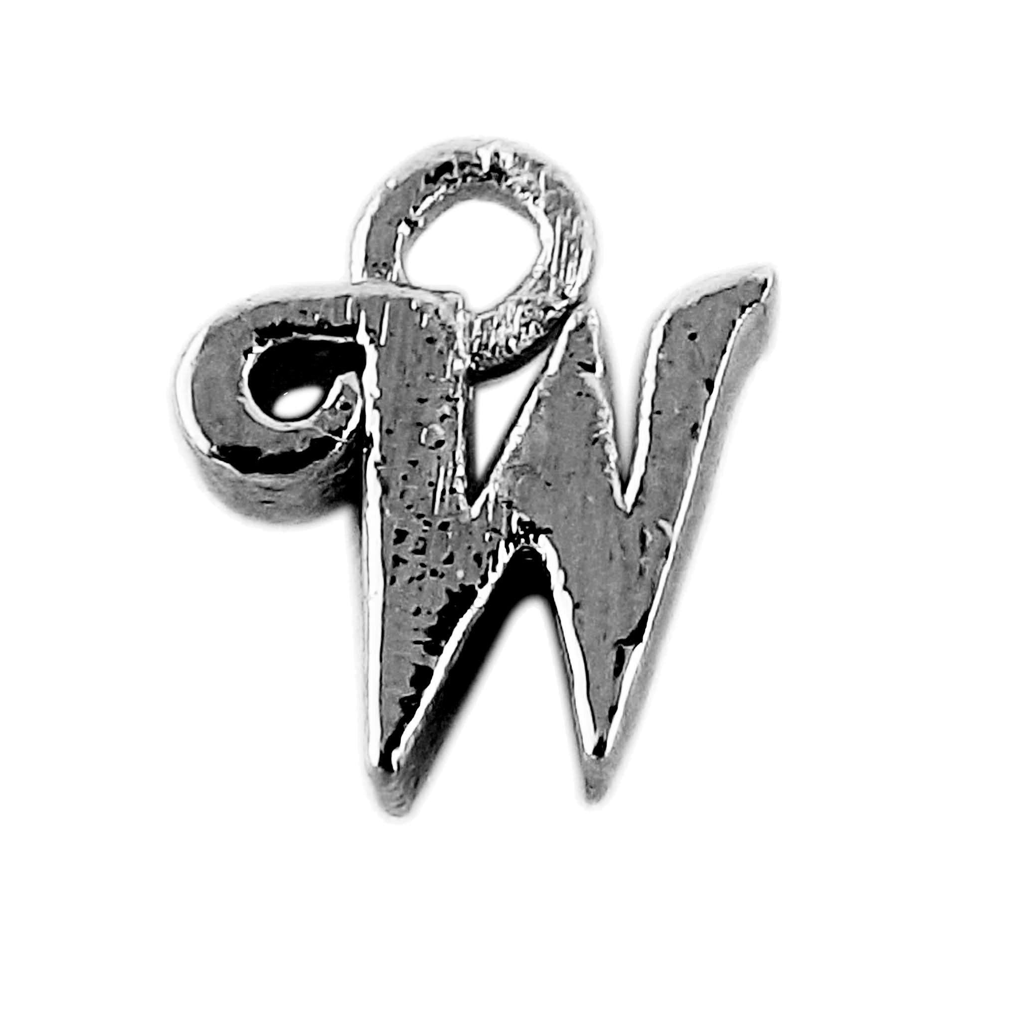 Alphabet W initial pendant crafted with Black Rhodium Overlay Over Copper, handcrafted in India with dark textured finish