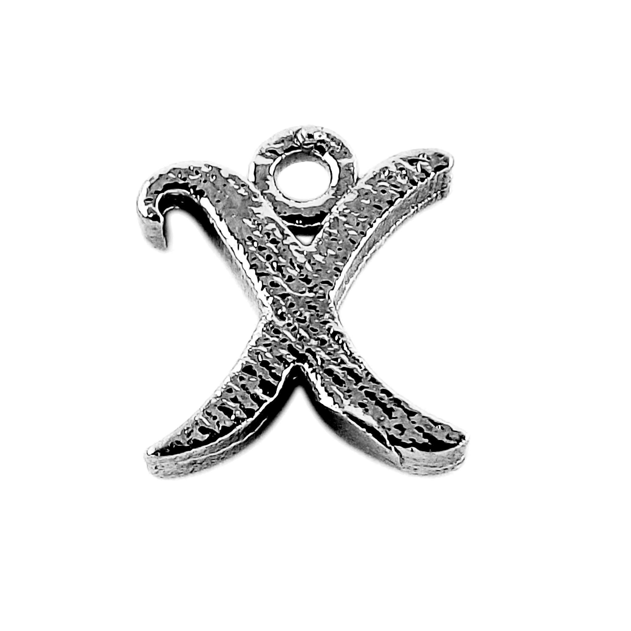 Alphabet X initial pendant crafted with Black Rhodium Overlay Over Copper, handcrafted in India with dark textured finish