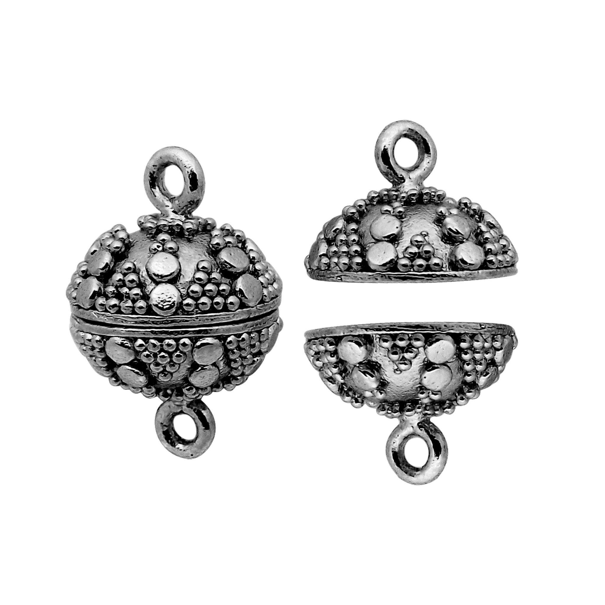 Ball shape magnetic clasp crafted with Black Rhodium Overlay Over Copper, two piece designer clasp, handcrafted in India