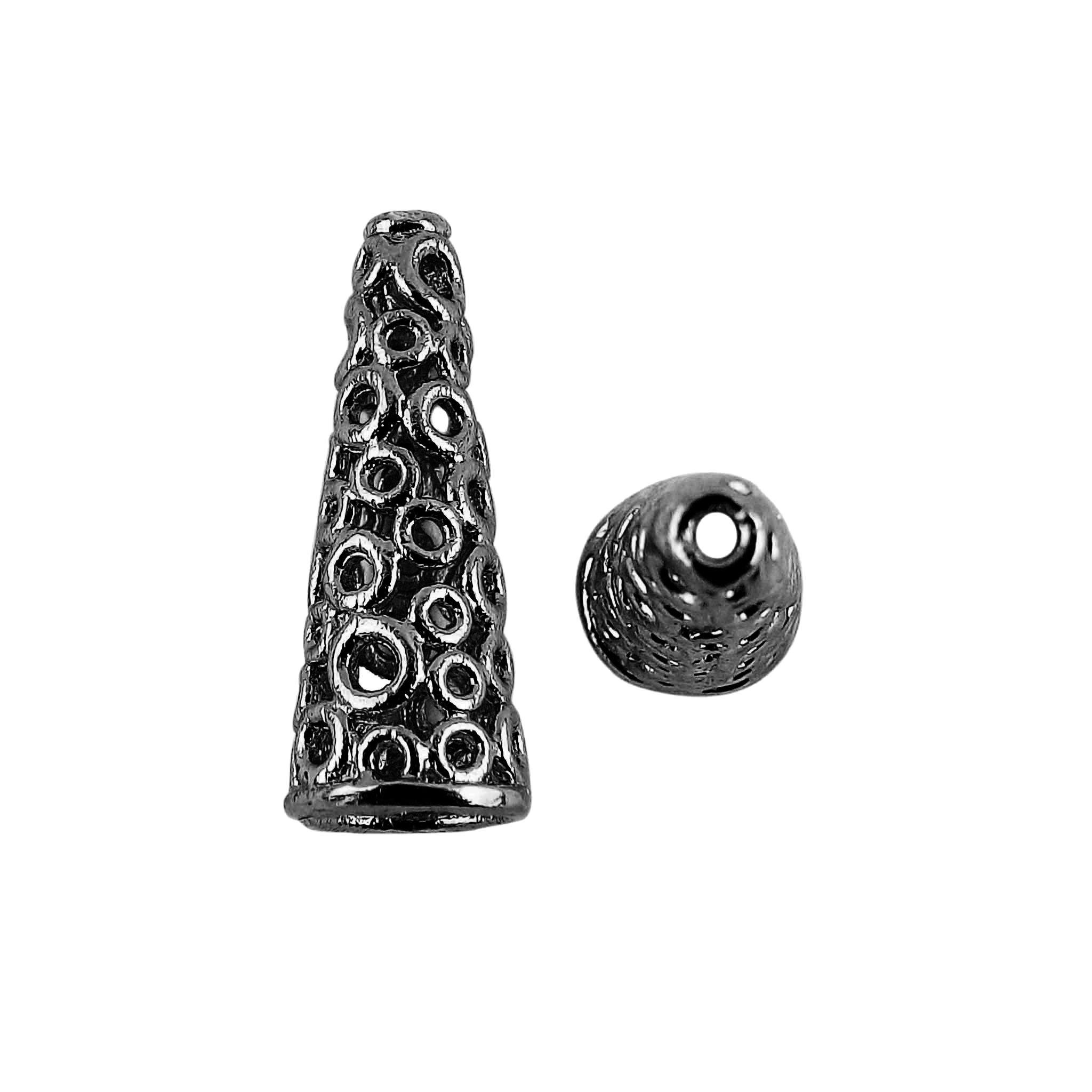 Statement cone bead crafted with Black Rhodium Overlay Over Copper from India featuring intricate circular texture for artisan jewelry designs.
