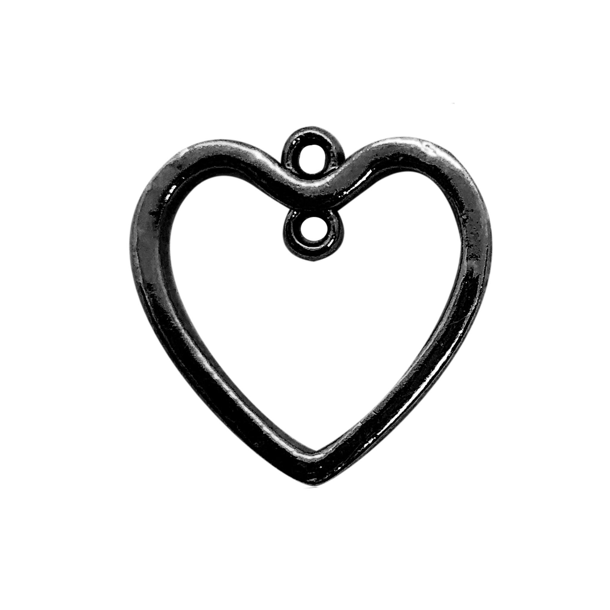 Heart shape open charm crafted with Black Rhodium Overlay Over Copper from India for handmade jewelry designs.