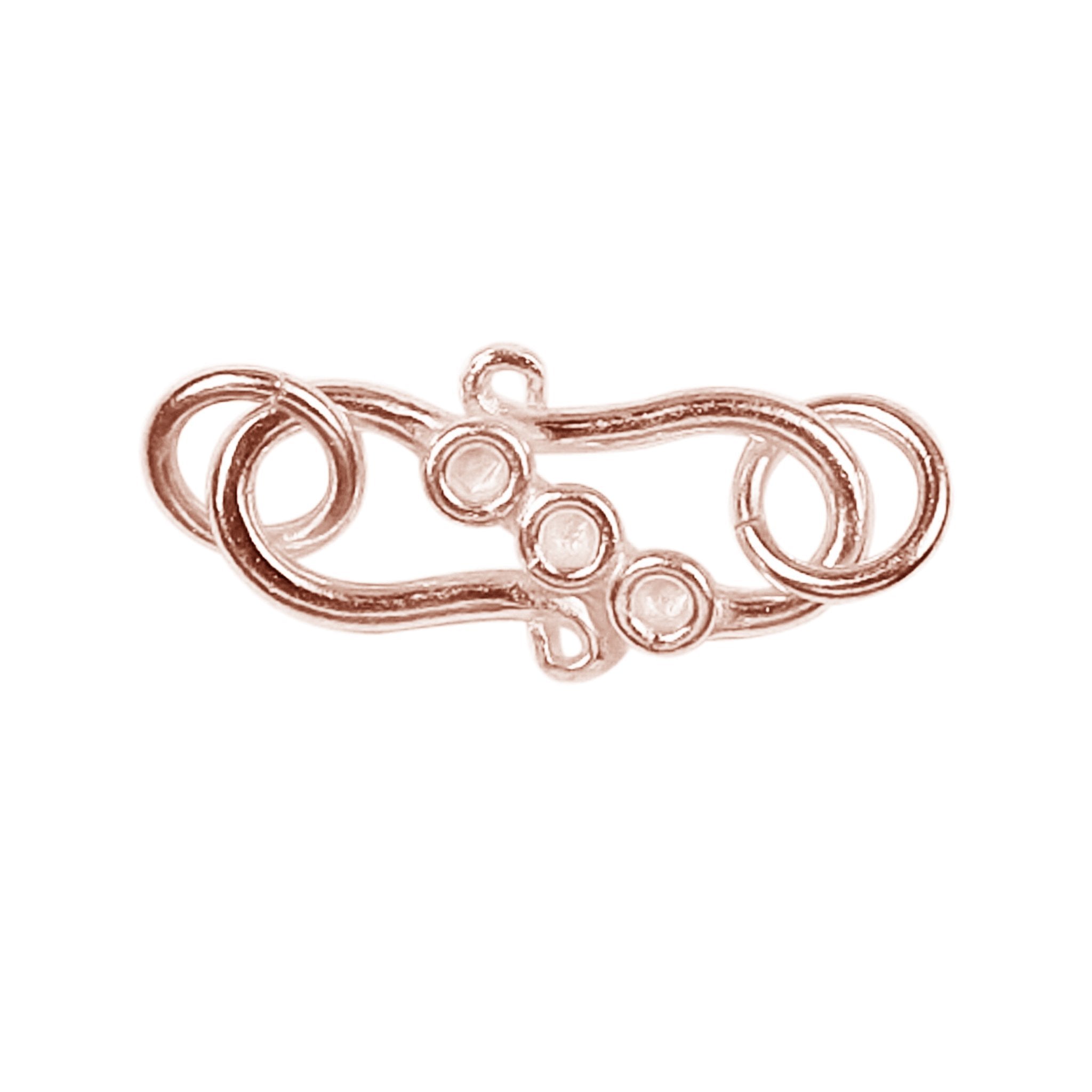 “S” hook clasp crafted from Rose Gold Overlay Over Copper with smooth polished finish, ideal for handmade jewelry designs requiring secure and elegant closures