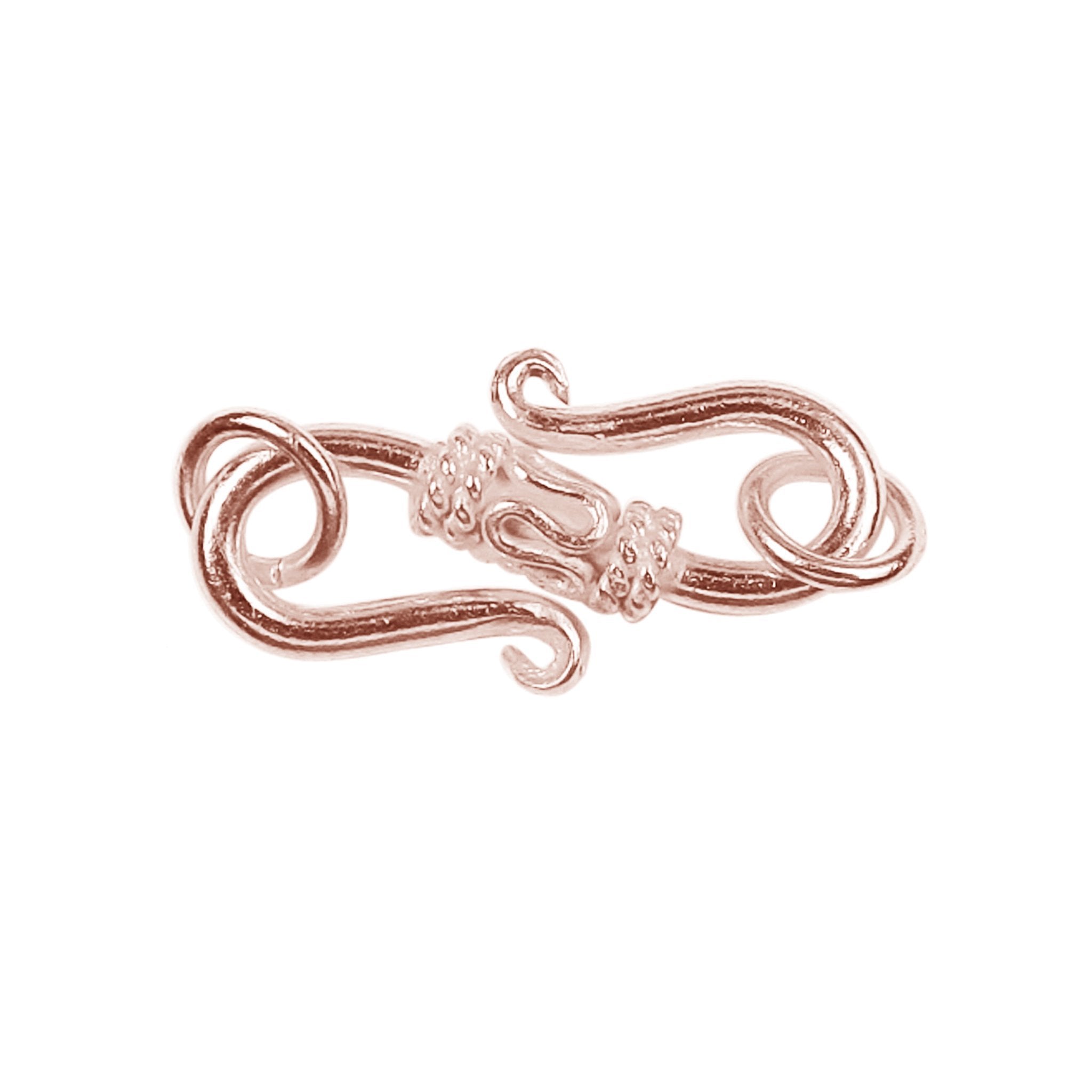 Decorative “S” hook clasp made from Rose Gold Overlay Over Copper with smooth polished finish, ideal for handmade jewelry designs requiring secure and stylish closures