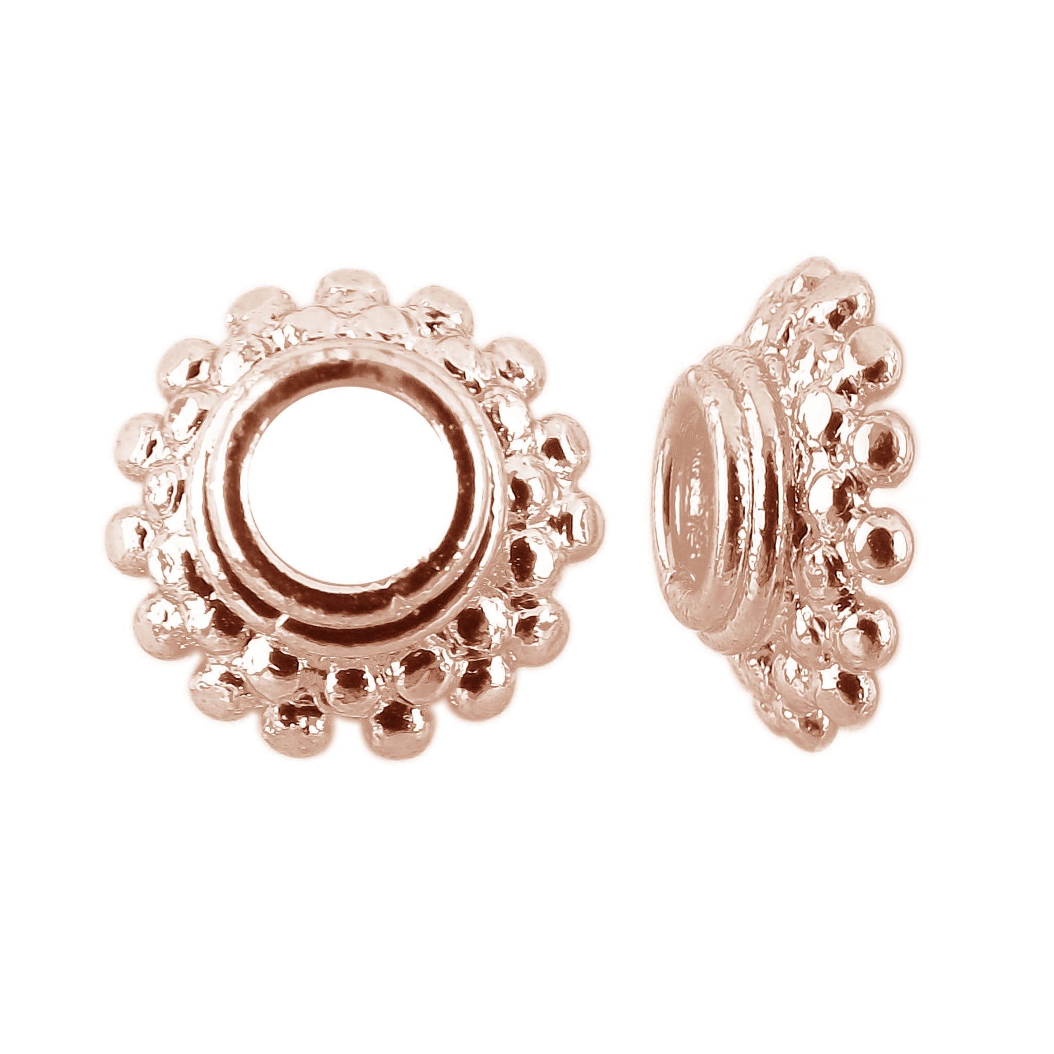 Decorative bead cap made from Rose Gold Overlay Over Copper with polished dotted texture, ideal for handmade jewelry designs requiring elegant and secure bead finishing