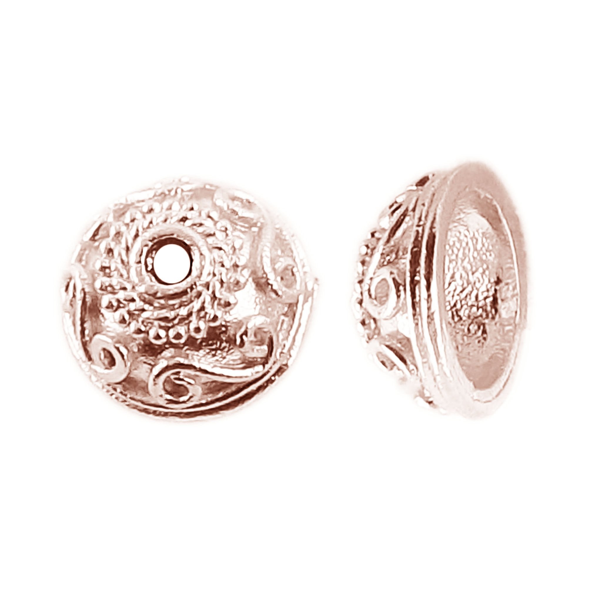 Decorative engraved bead cap made from Rose Gold Overlay Over Copper with smooth polished finish, ideal for handmade jewelry designs requiring elegant bead finishing