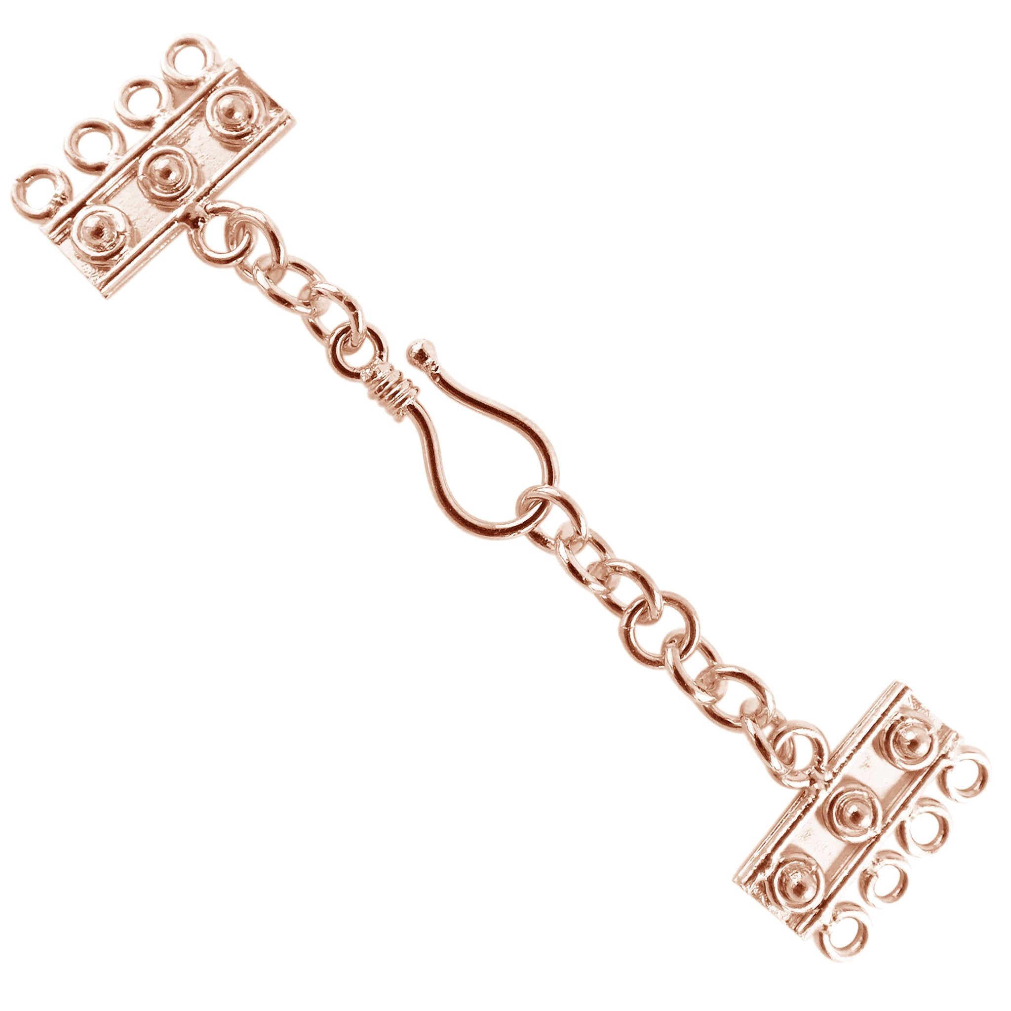 Rose gold overlay over copper multi strand clasp with four holes designed for retail customers, perfect for layered jewelry, handmade designs, and DIY projects