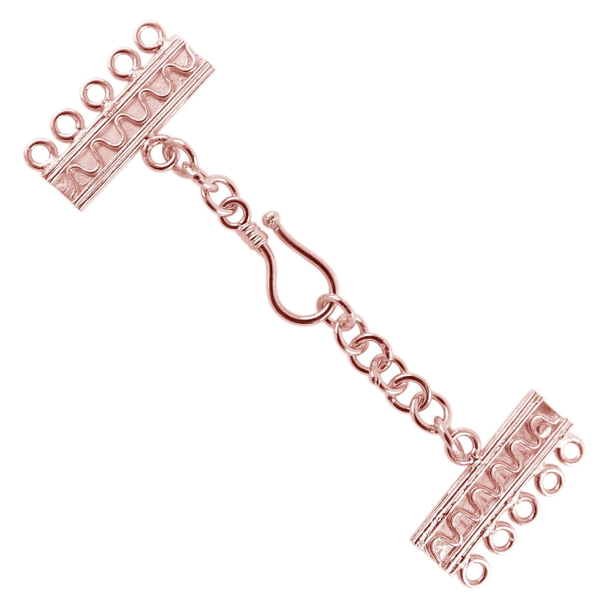 Rose gold overlay over copper multi strand clasp with five holes designed for retail customers, perfect for layered jewelry, handmade designs, and DIY projects