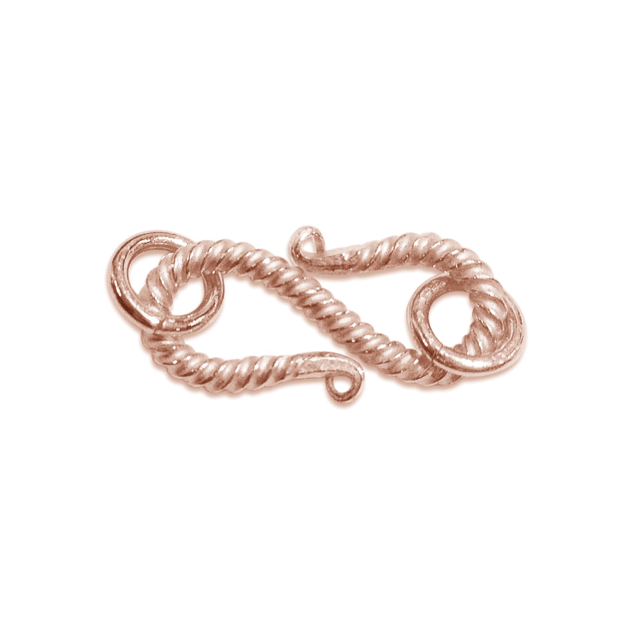 Rose gold overlay over copper twisted s hook jewelry finding designed for retail customers, perfect for handmade jewelry, decorative designs, and DIY accessory projects