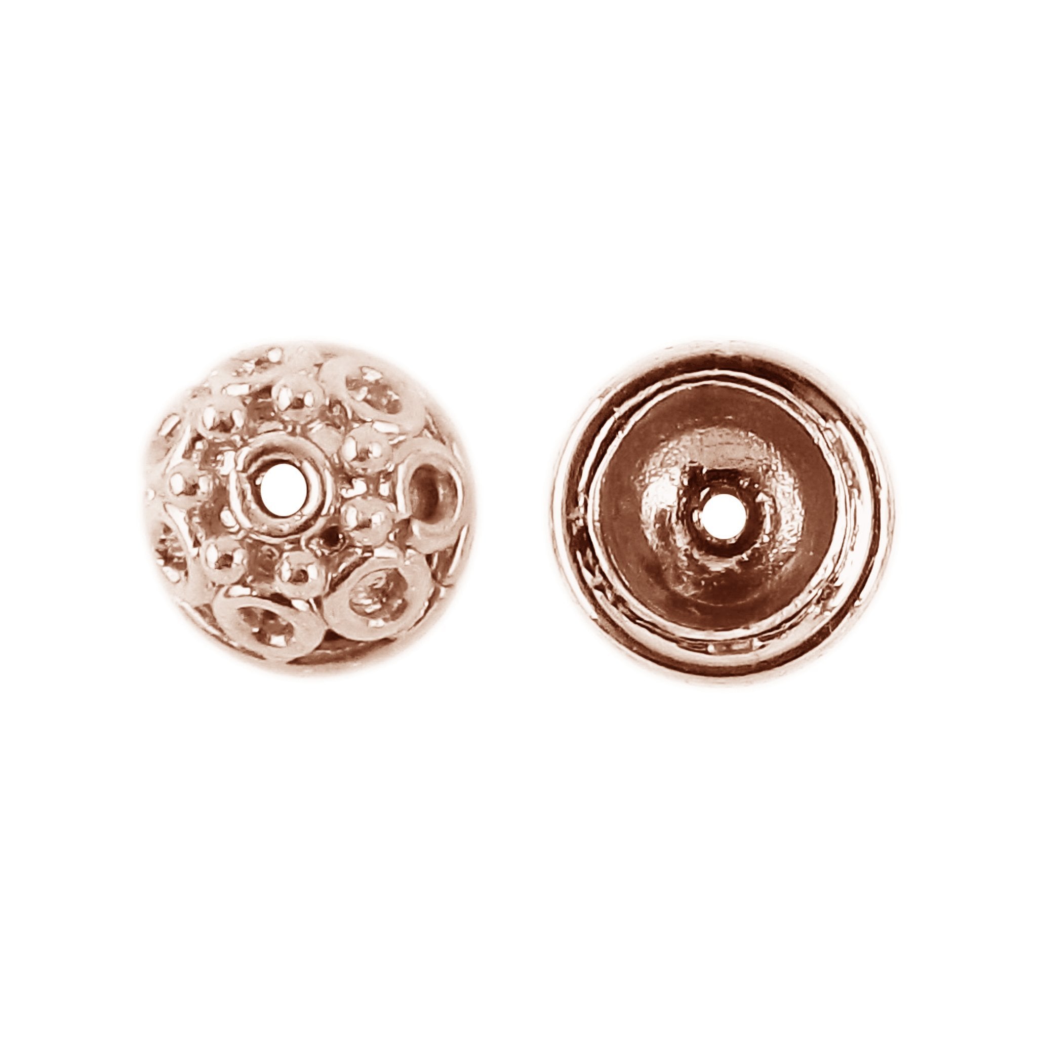 Rose gold overlay over copper bead cap jewelry finding designed for retail customers, perfect for handmade jewelry, creative designs, and DIY accessory projects