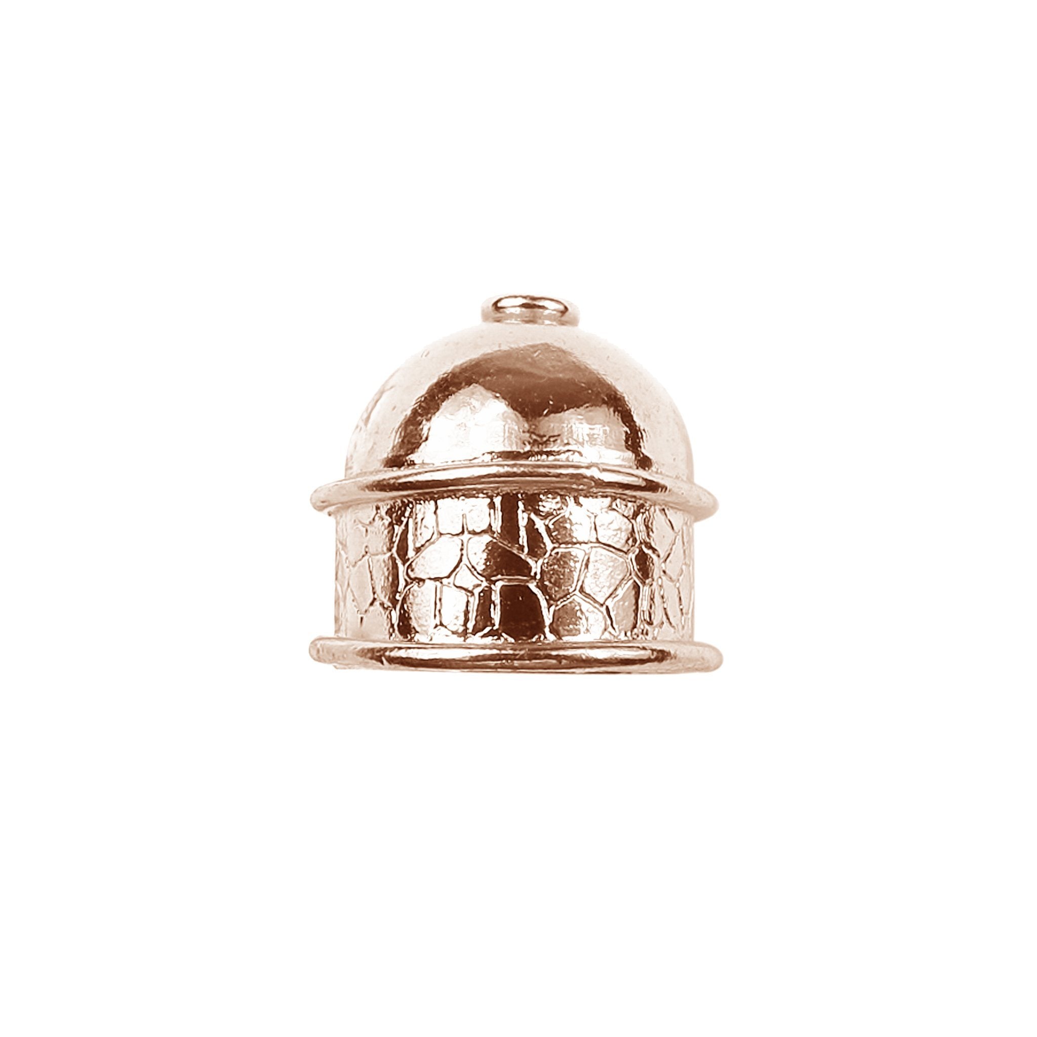 Rose gold overlay over copper decorative end cap jewelry finding designed for retail customers, perfect for handmade jewelry, elegant designs, and DIY projects
