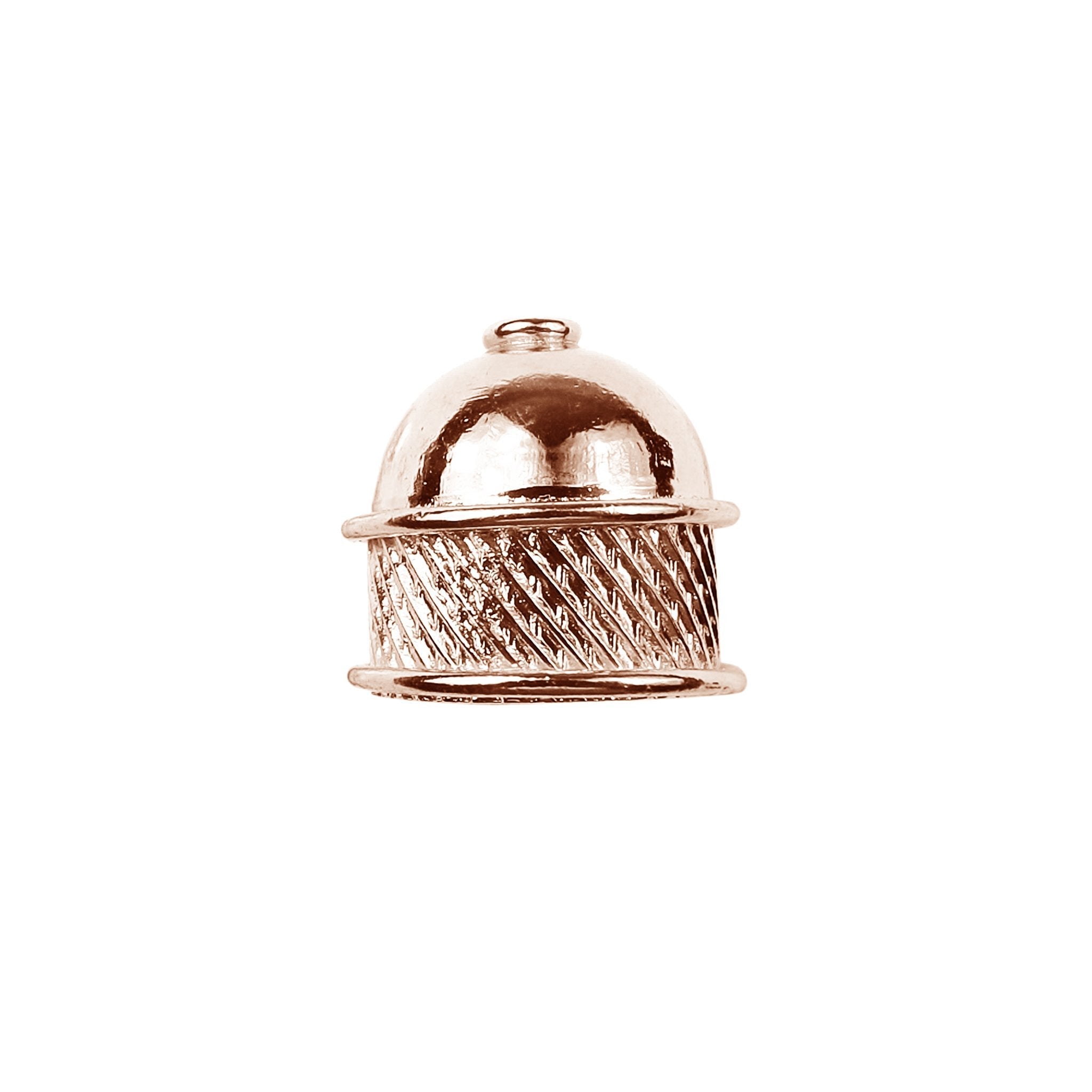 Rose gold overlay over copper decorative end cap jewelry finding designed for retail customers, perfect for handmade jewelry, elegant designs, and DIY projects
