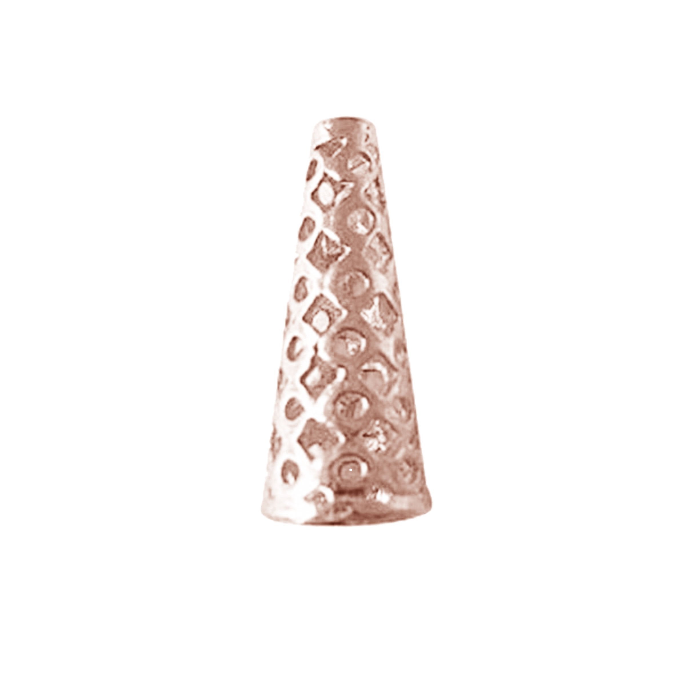 Rose Gold Overlay Over Copper cone handcrafted in India with patterned artisan texture and polished finish