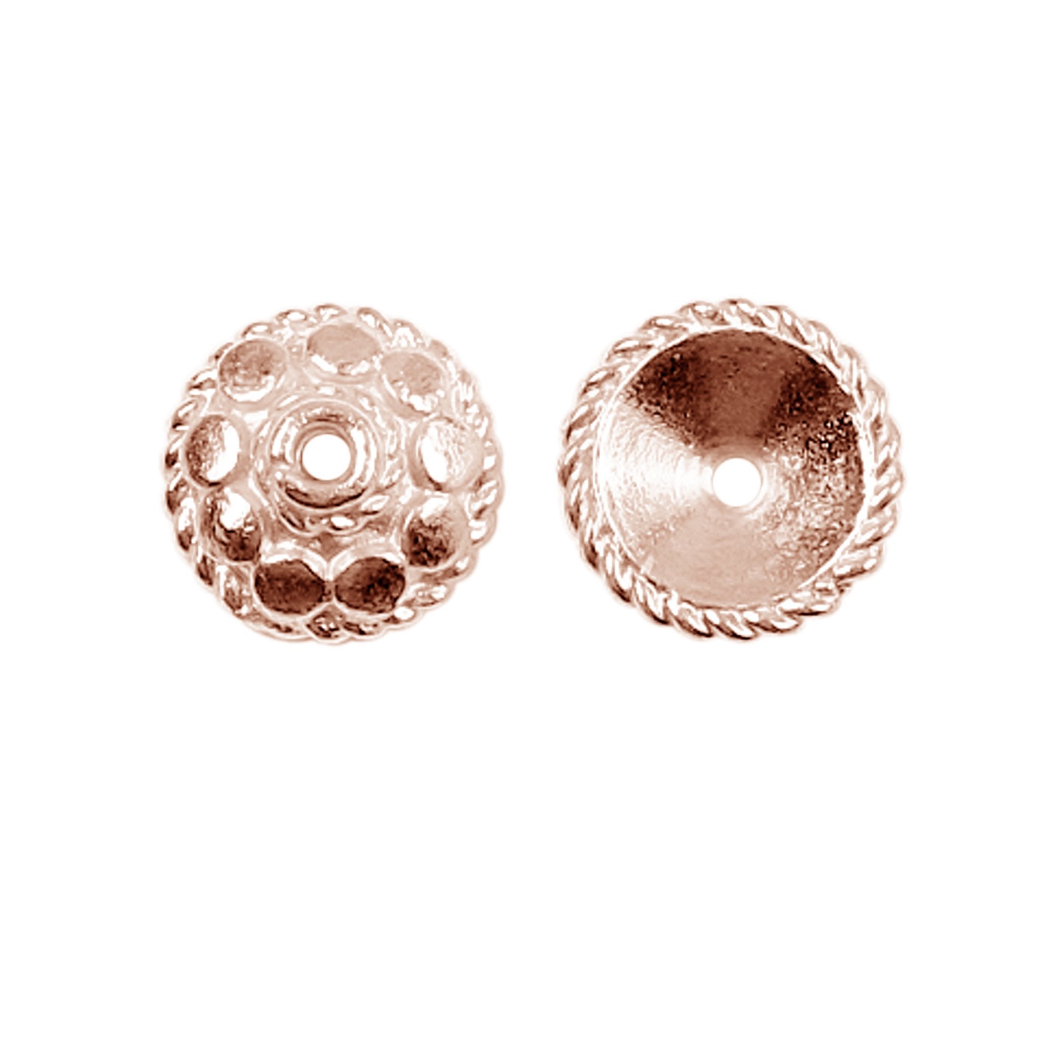 Rose Gold Overlay Over Copper bead cap handcrafted in India with polished finish and dotted artisan design