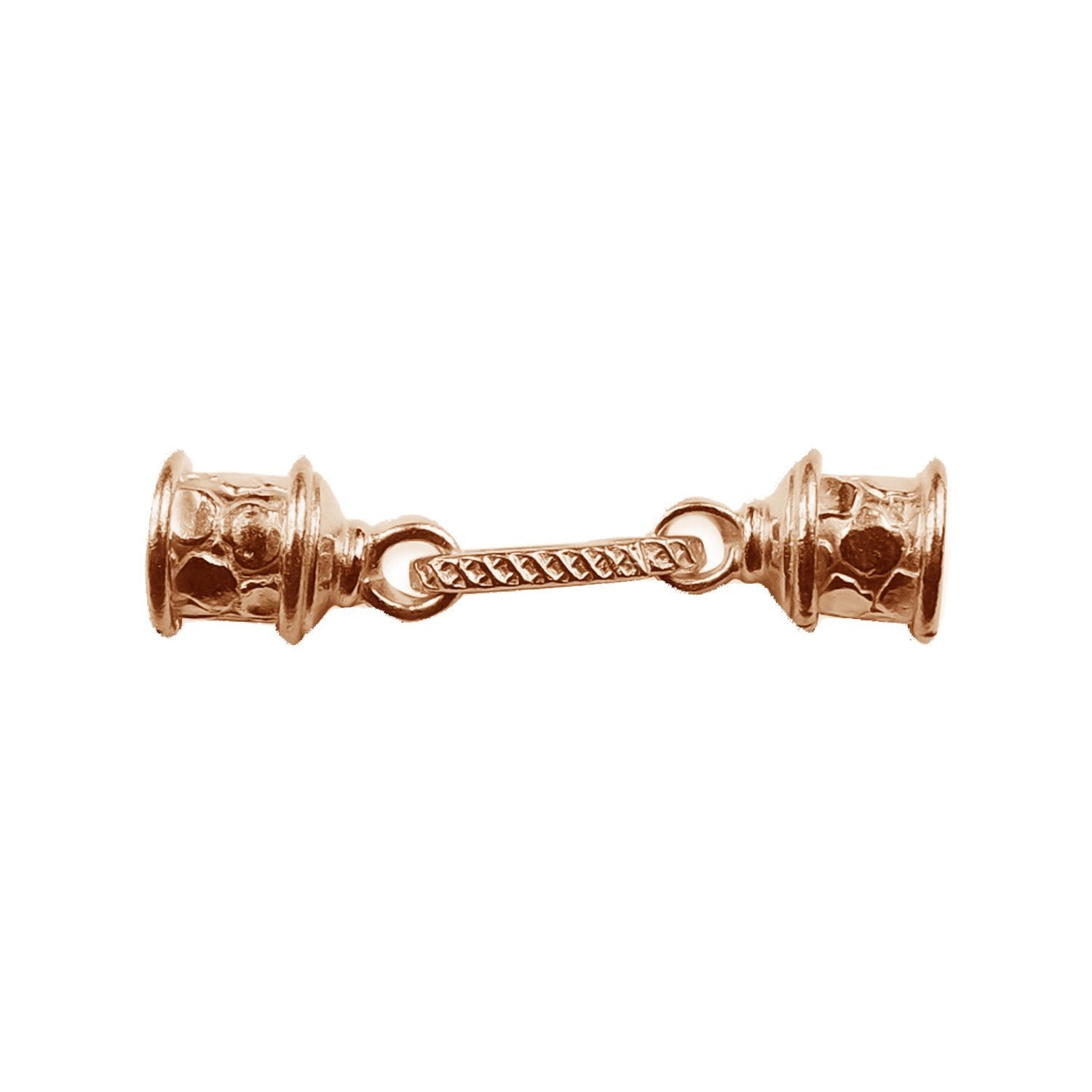 Rose Gold Overlay Over Copper end cap set handcrafted in India with polished finish and Bali-style hammered detailing