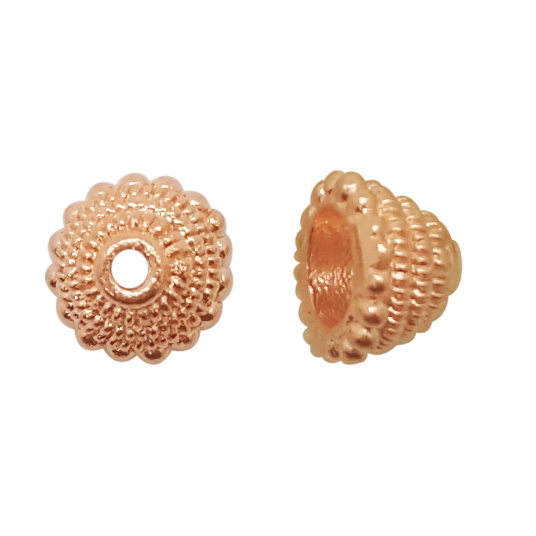 Handcrafted rose gold overlay over copper bead cap from India with floral dome pattern