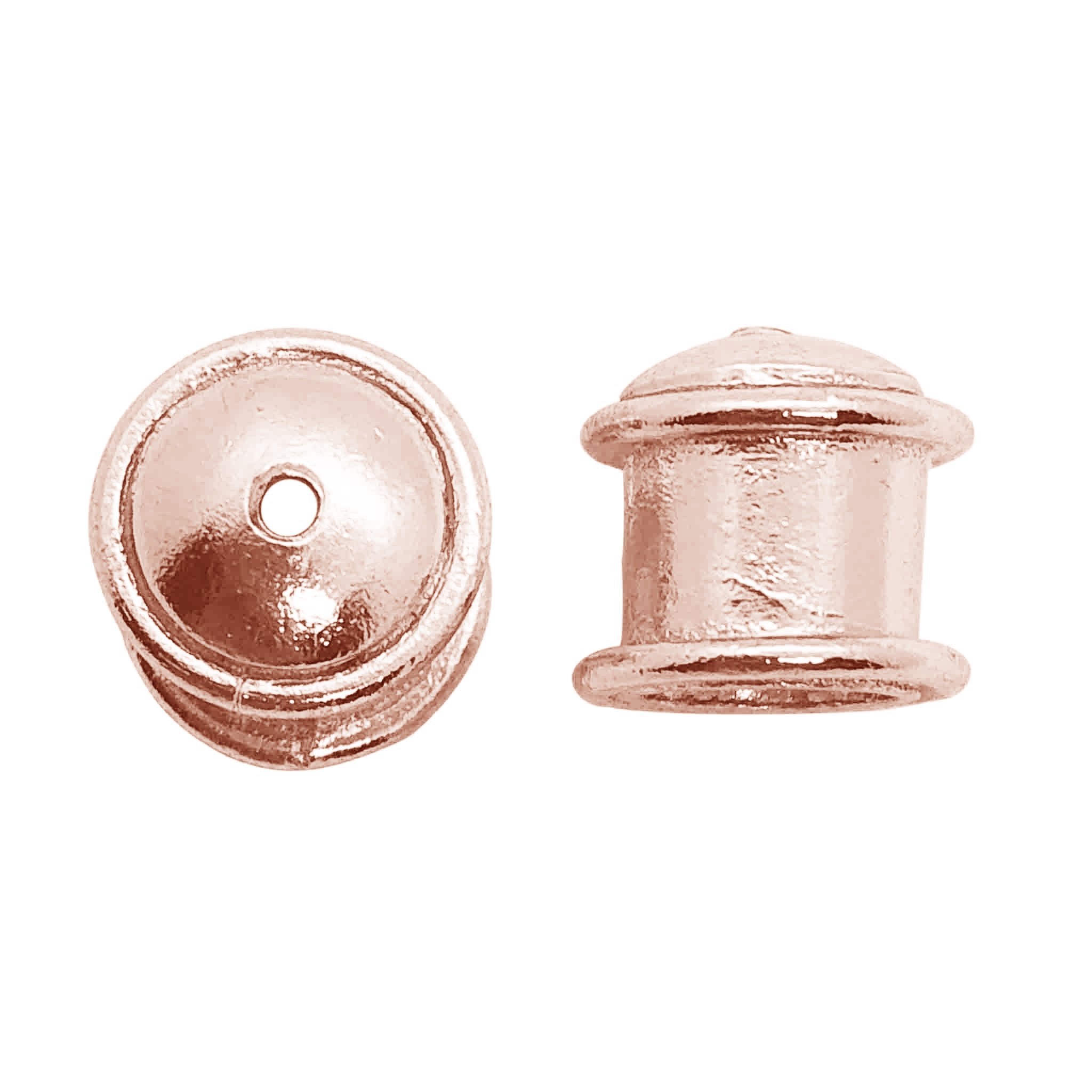 Handcrafted rose gold overlay over copper end cap from India with minimal cylindrical design