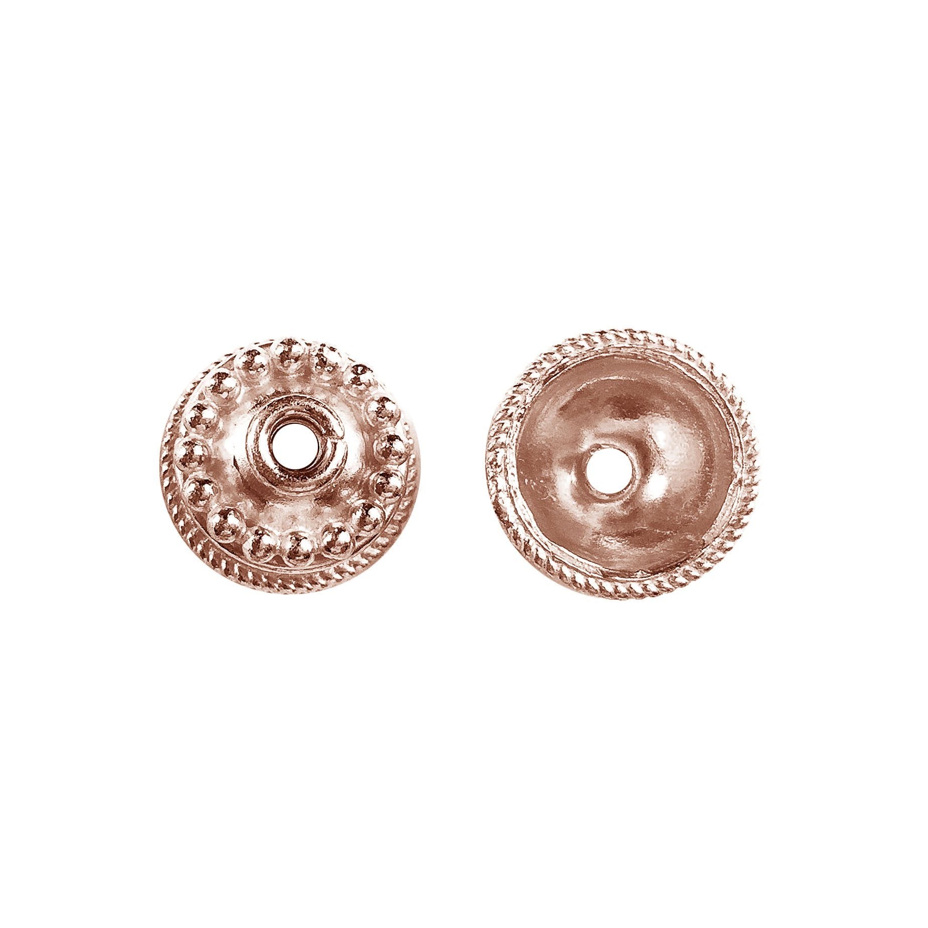 Decorative rose gold overlay over copper bead cap handcrafted in India for jewelry making