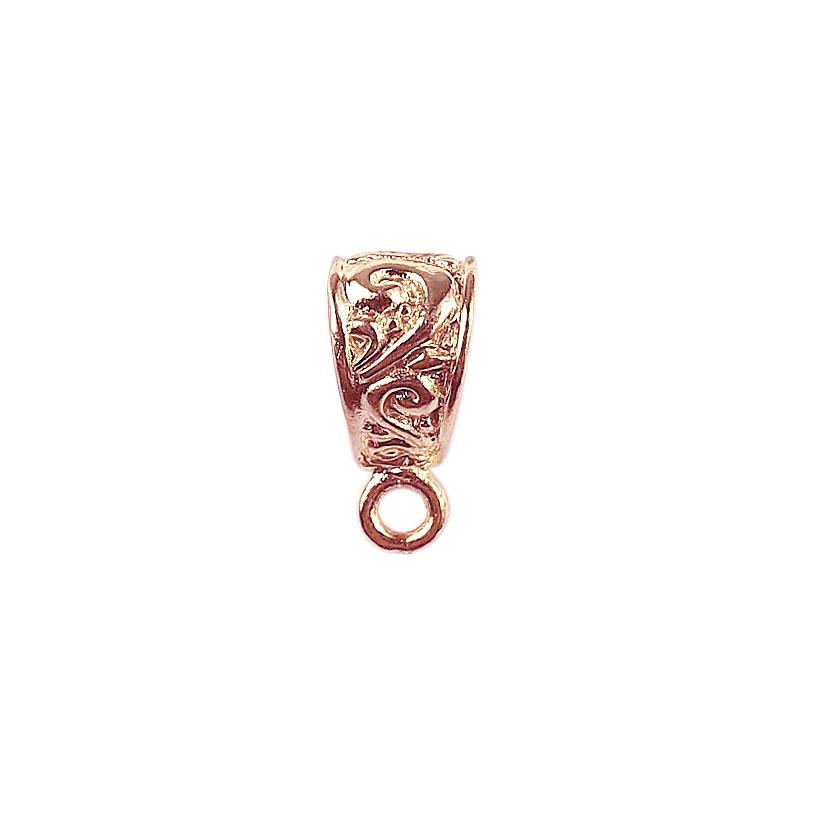 Scroll design rose gold overlay over copper pendant bail handcrafted in India for jewelry making