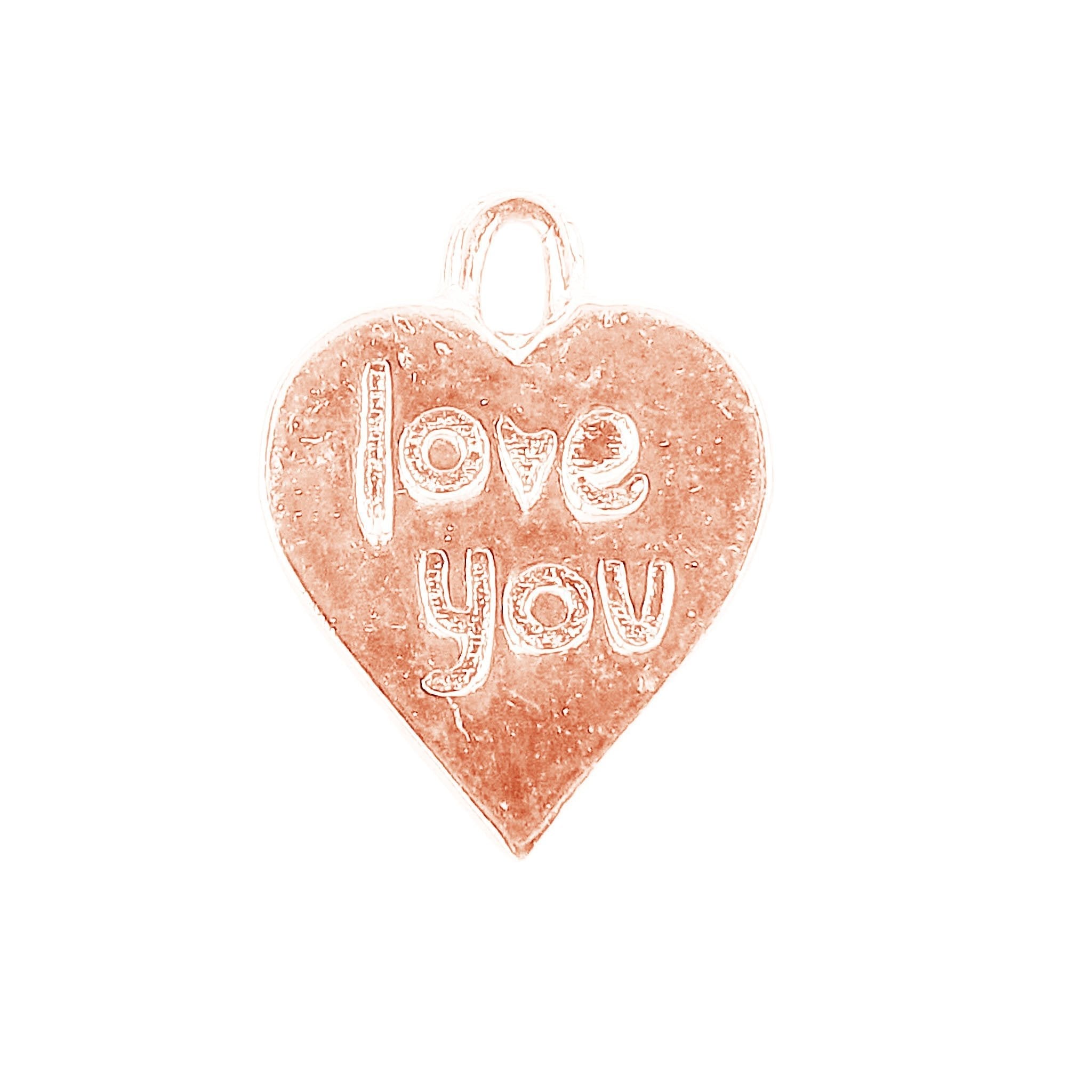 Love you rose gold overlay over copper heart charm handcrafted in India for jewelry making