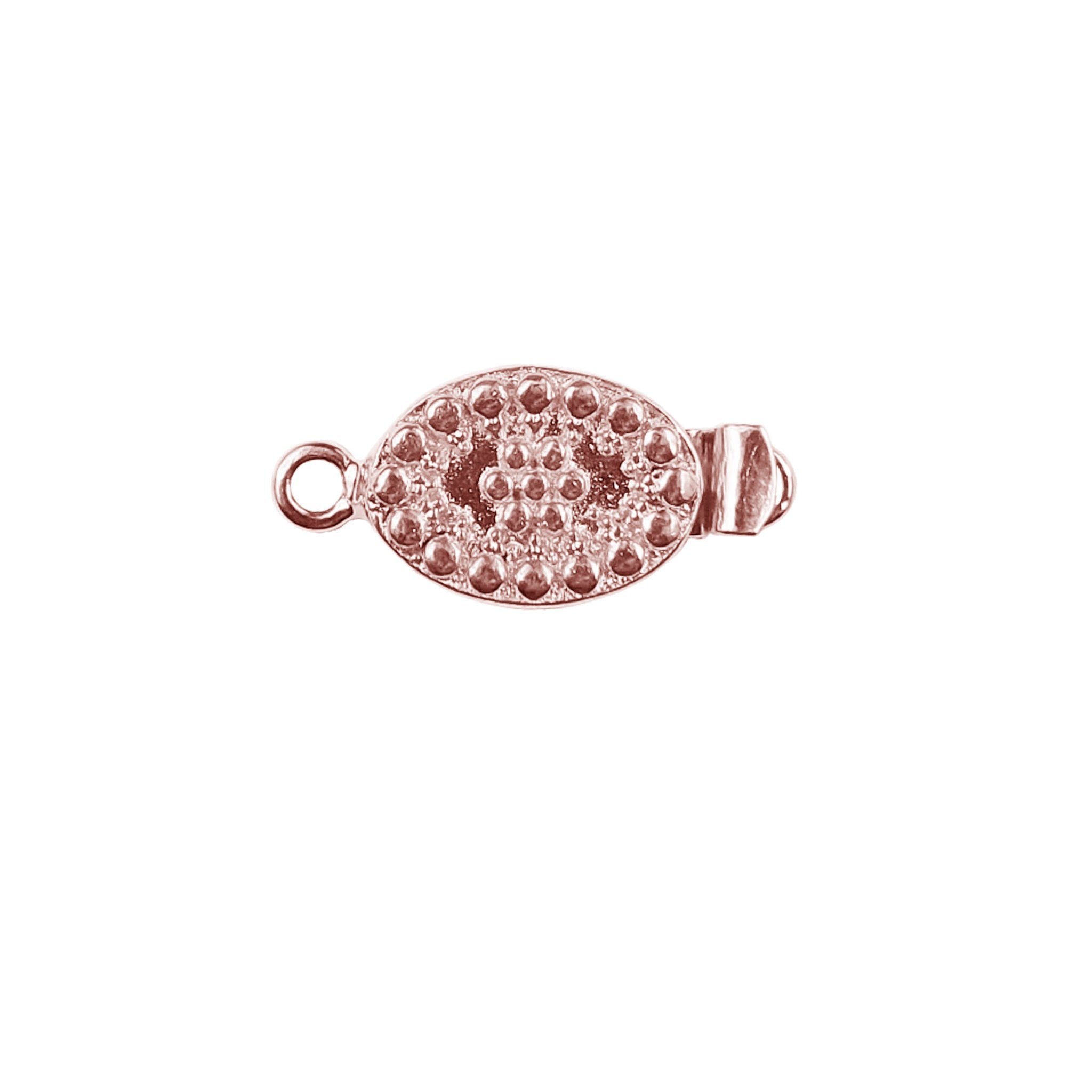 Raised dot rose gold overlay over copper single hole multi strand clasp handcrafted in India
