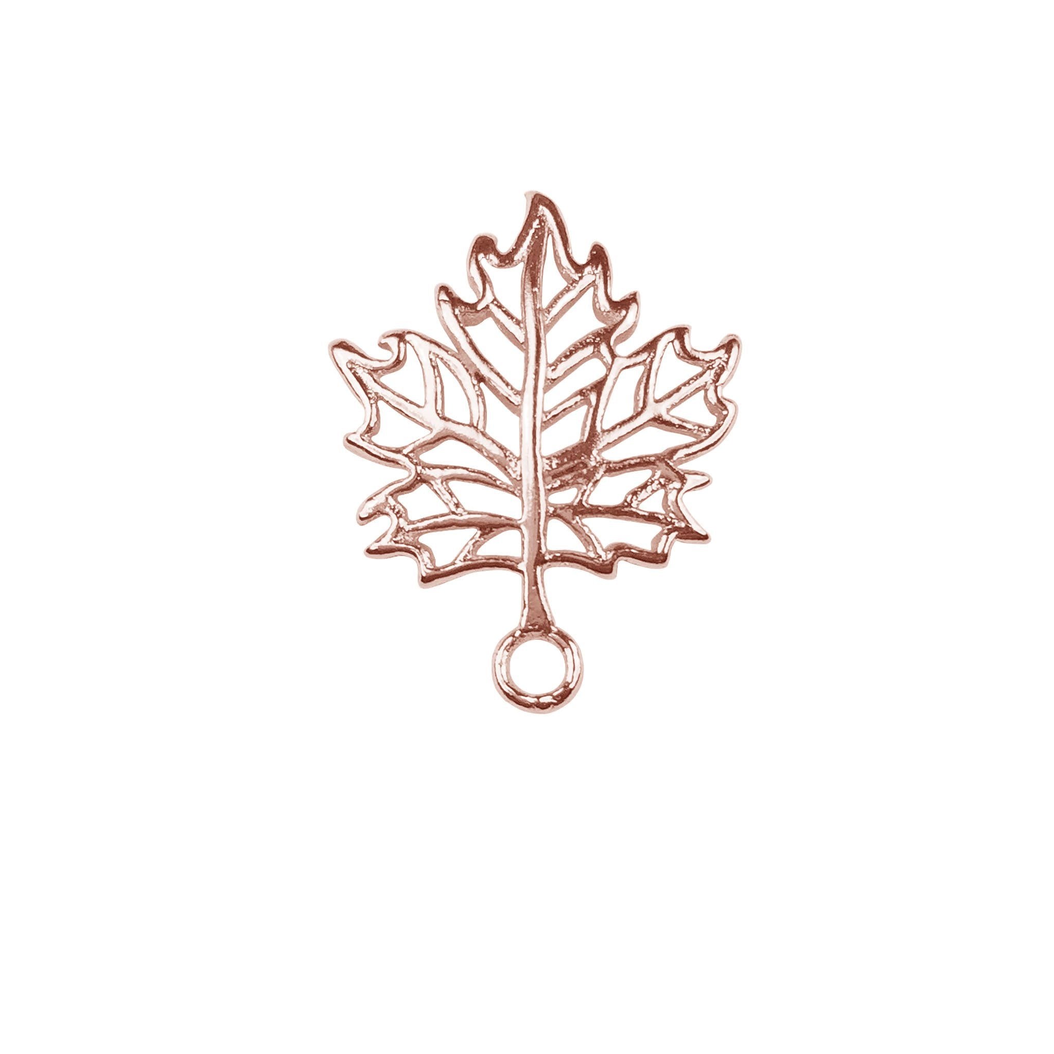 Elegant Rose Gold Overlay Over Copper leaf charm handcrafted in India with polished openwork design