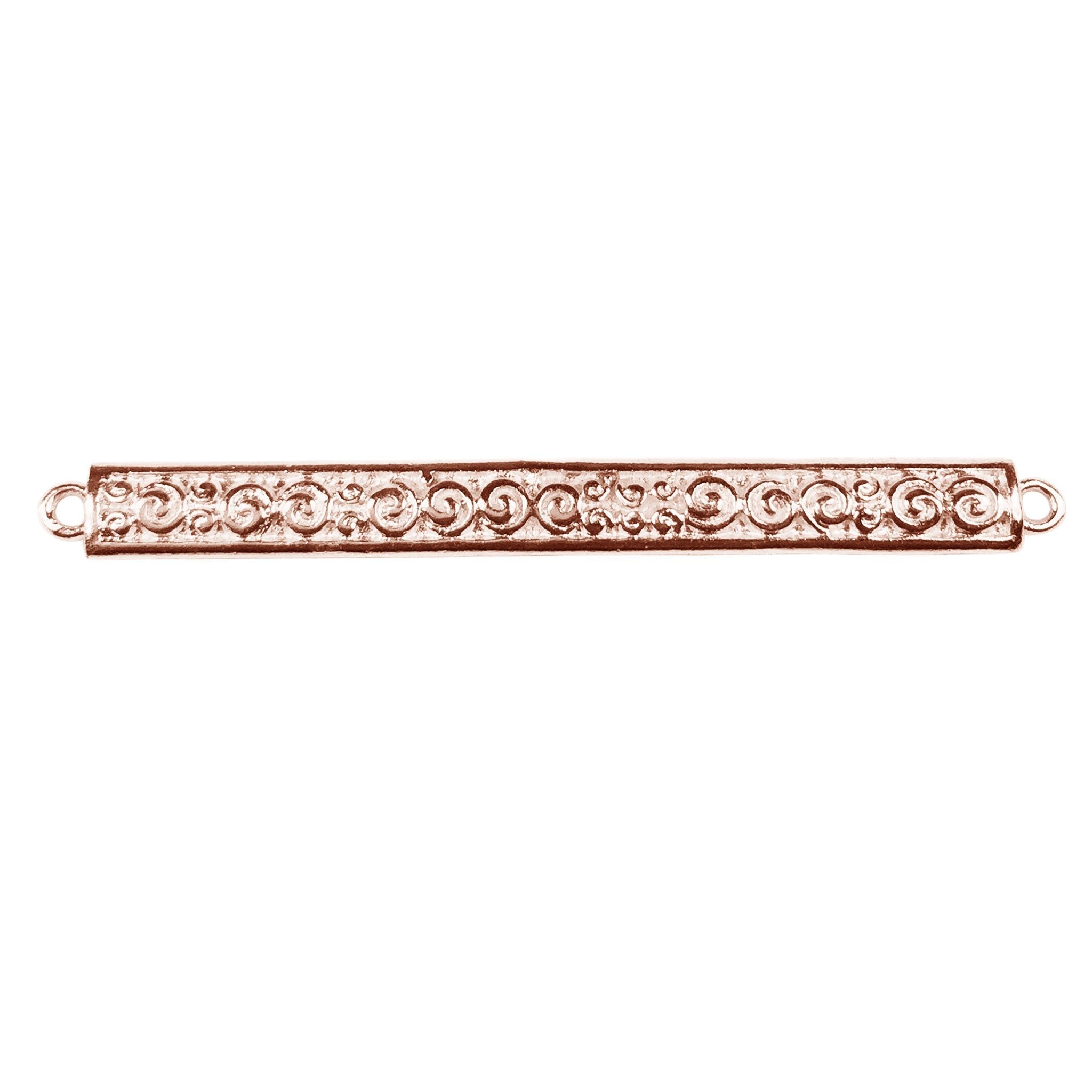Elegant Rose Gold Overlay Over Copper bar connector handcrafted in India with polished Bali-style scroll design