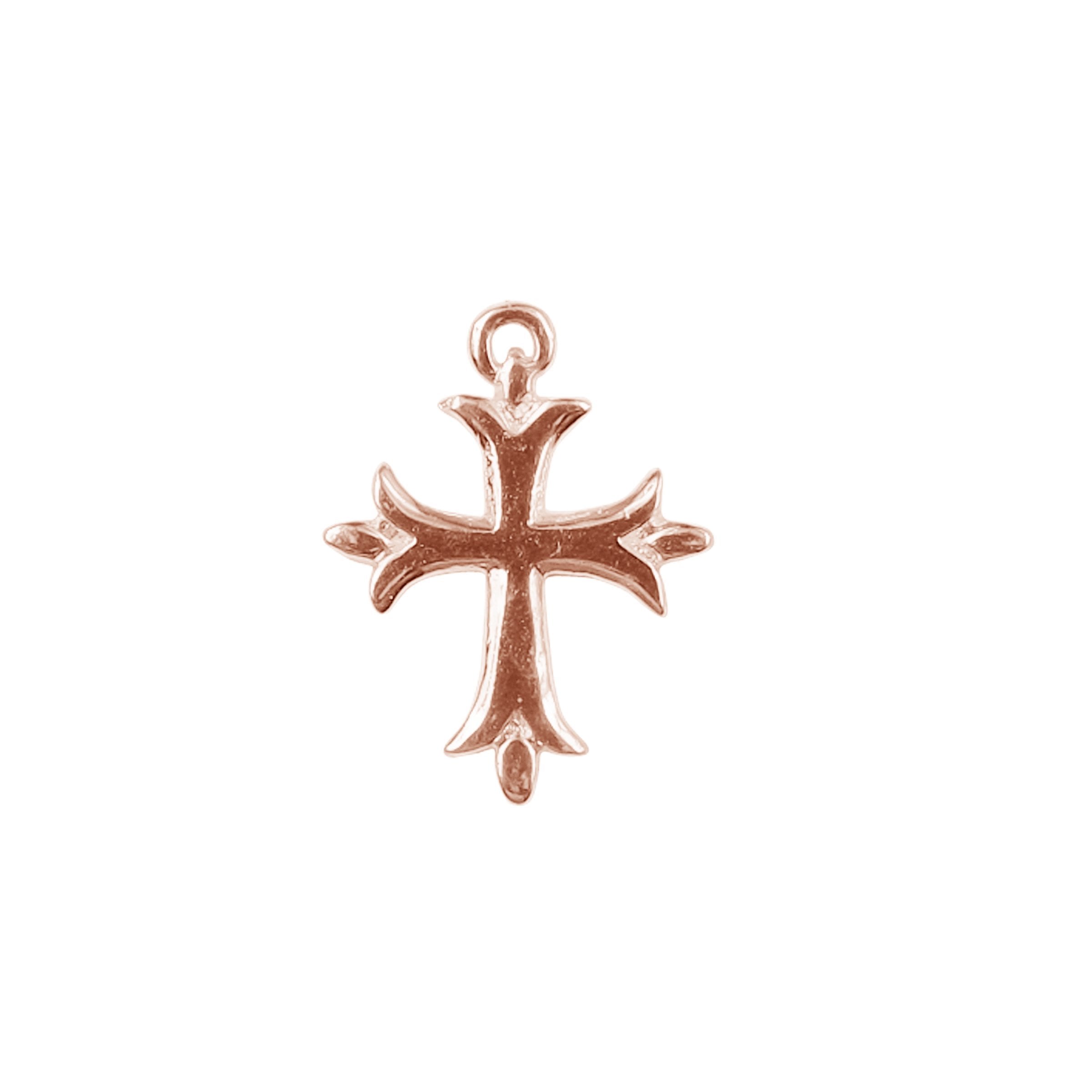 Elegant Rose Gold Overlay Over Copper cross charm handcrafted in India with polished finish
