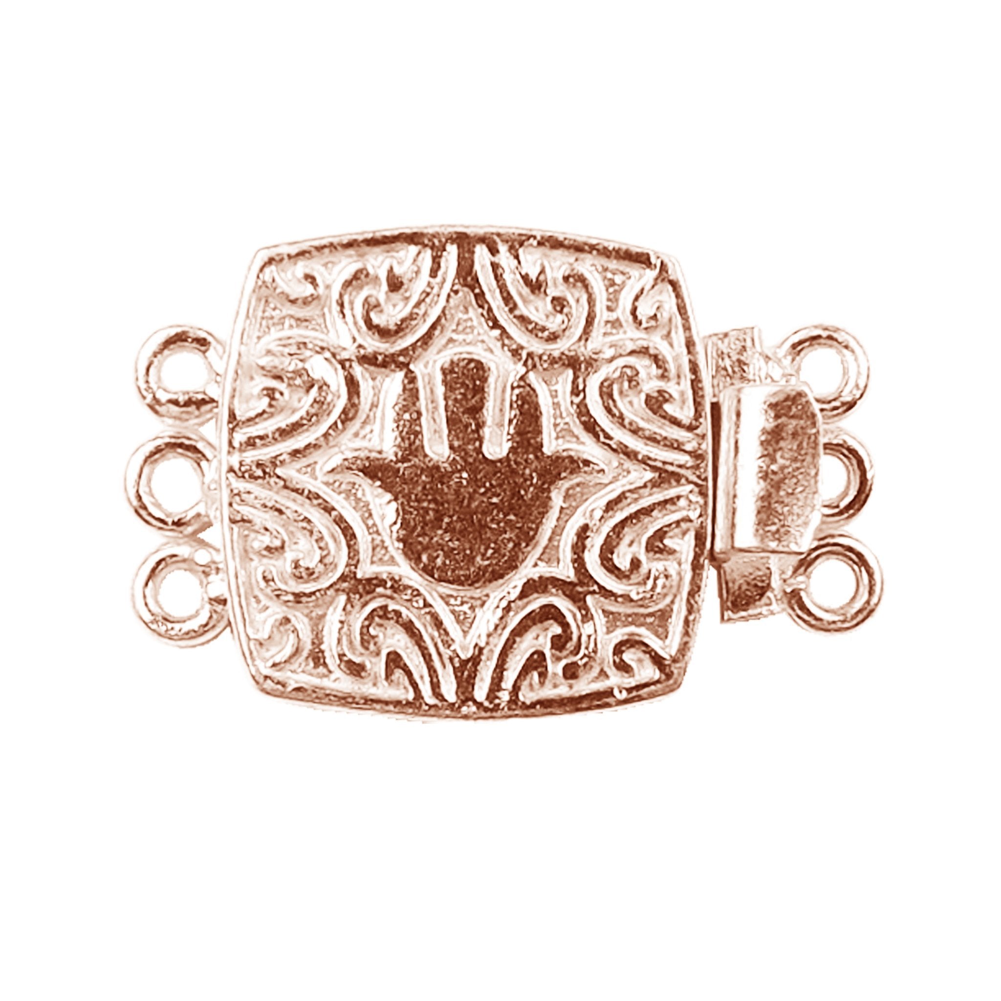 Elegant Rose Gold Overlay Over Copper multi strand clasp with 3 holes handcrafted in India with engraved scroll design