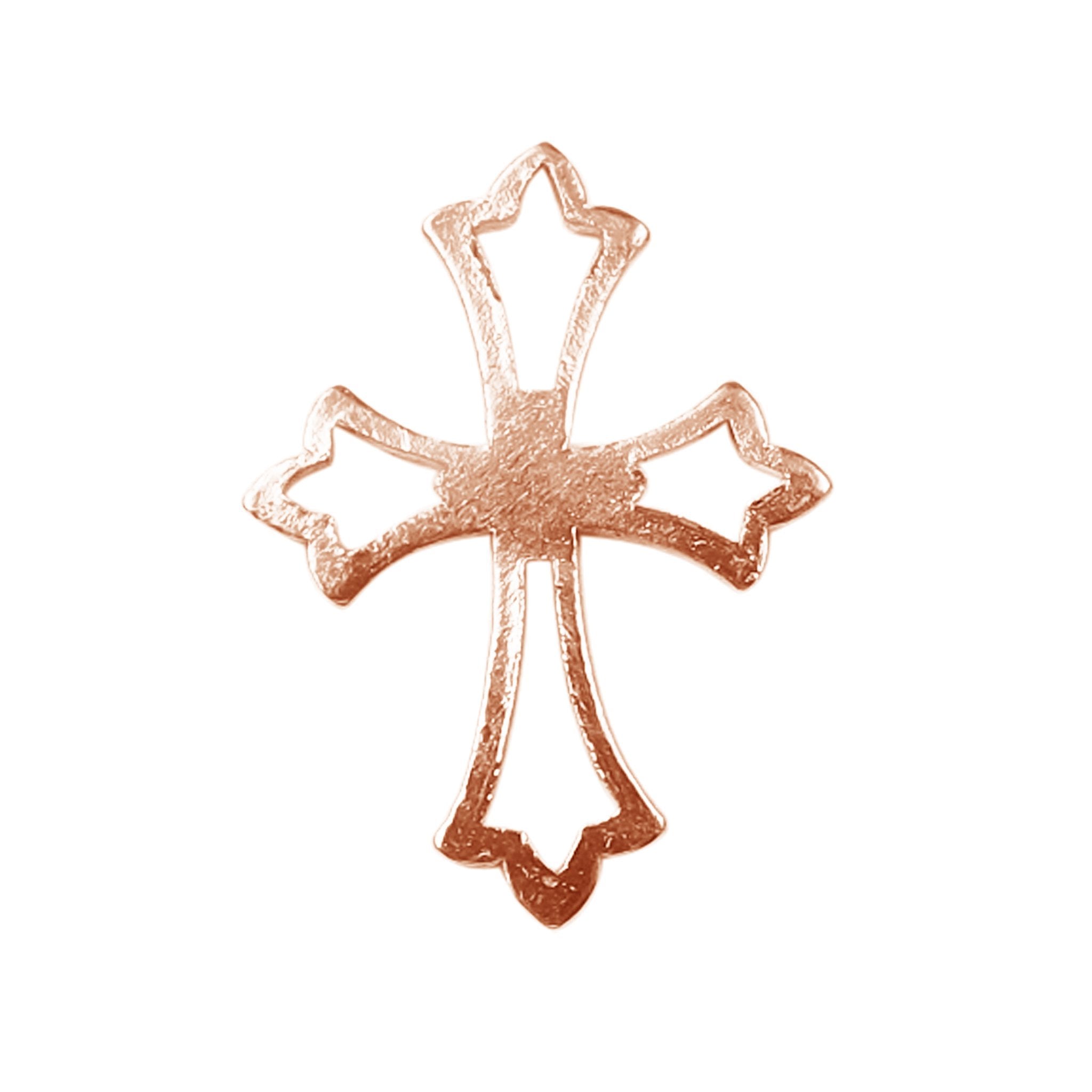 Rose Gold Overlay Over Copper cross charm with open design handcrafted in India for handmade jewelry