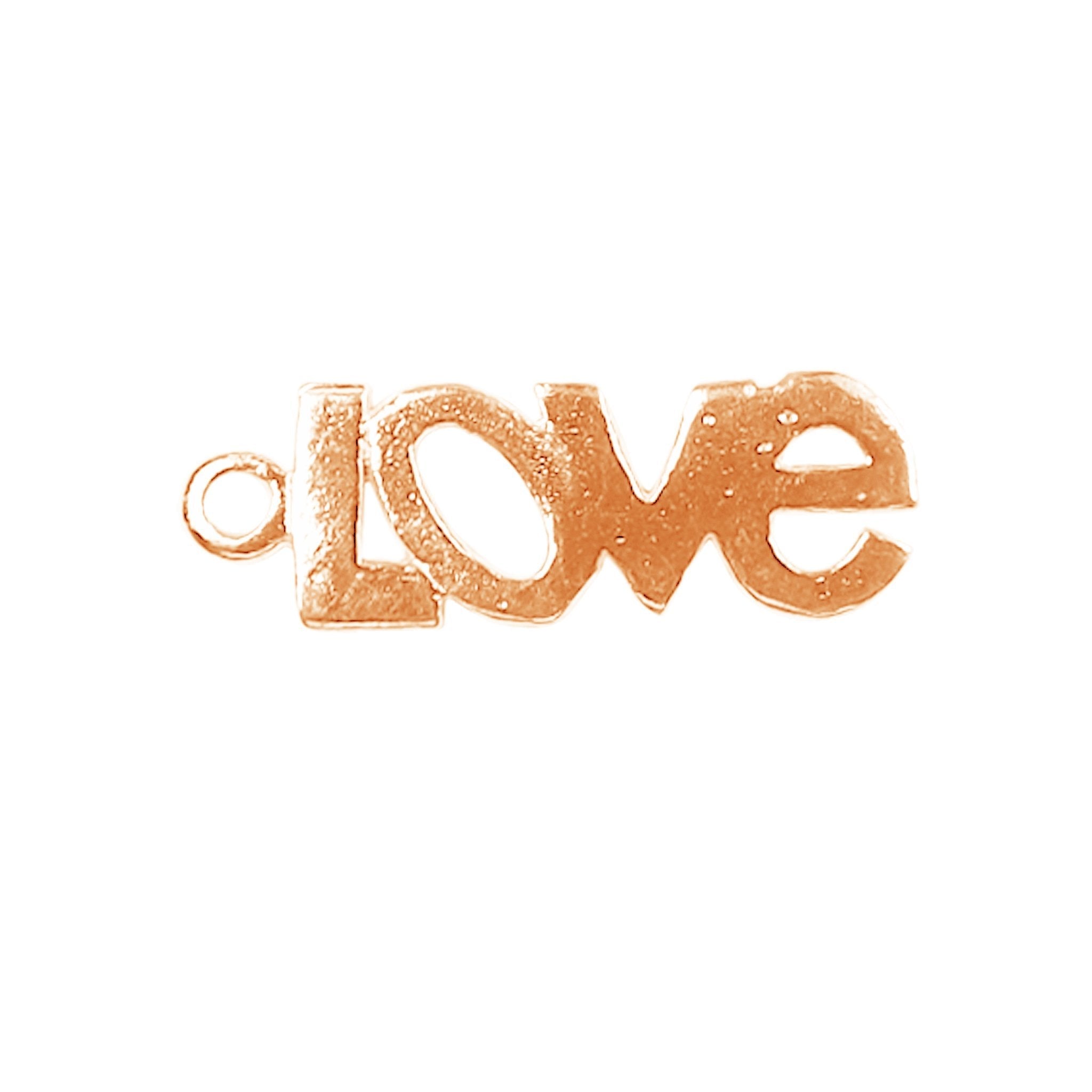 Rose Gold Overlay Over Copper LOVE charm handcrafted in India for expressive handmade jewelry