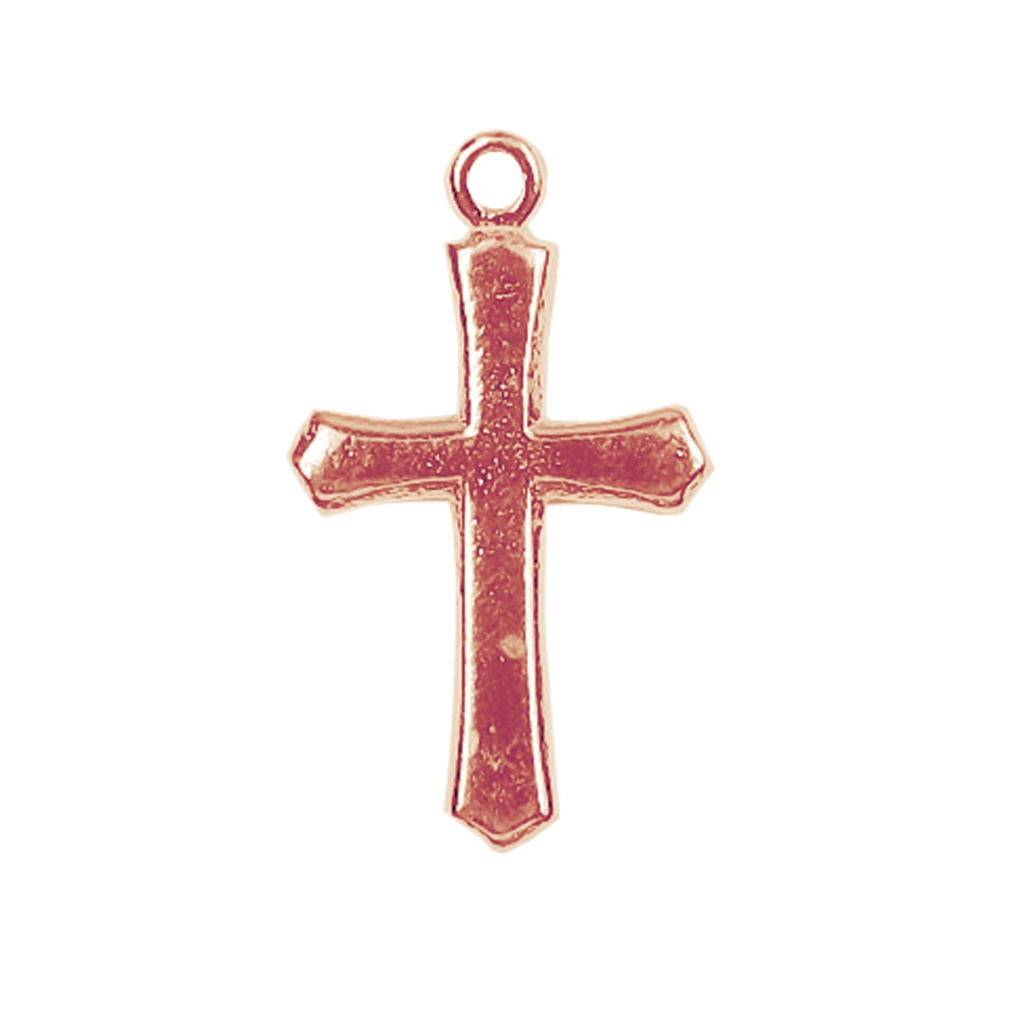 Rose Gold Overlay Over Copper cross charm handcrafted in India for meaningful handmade jewelry