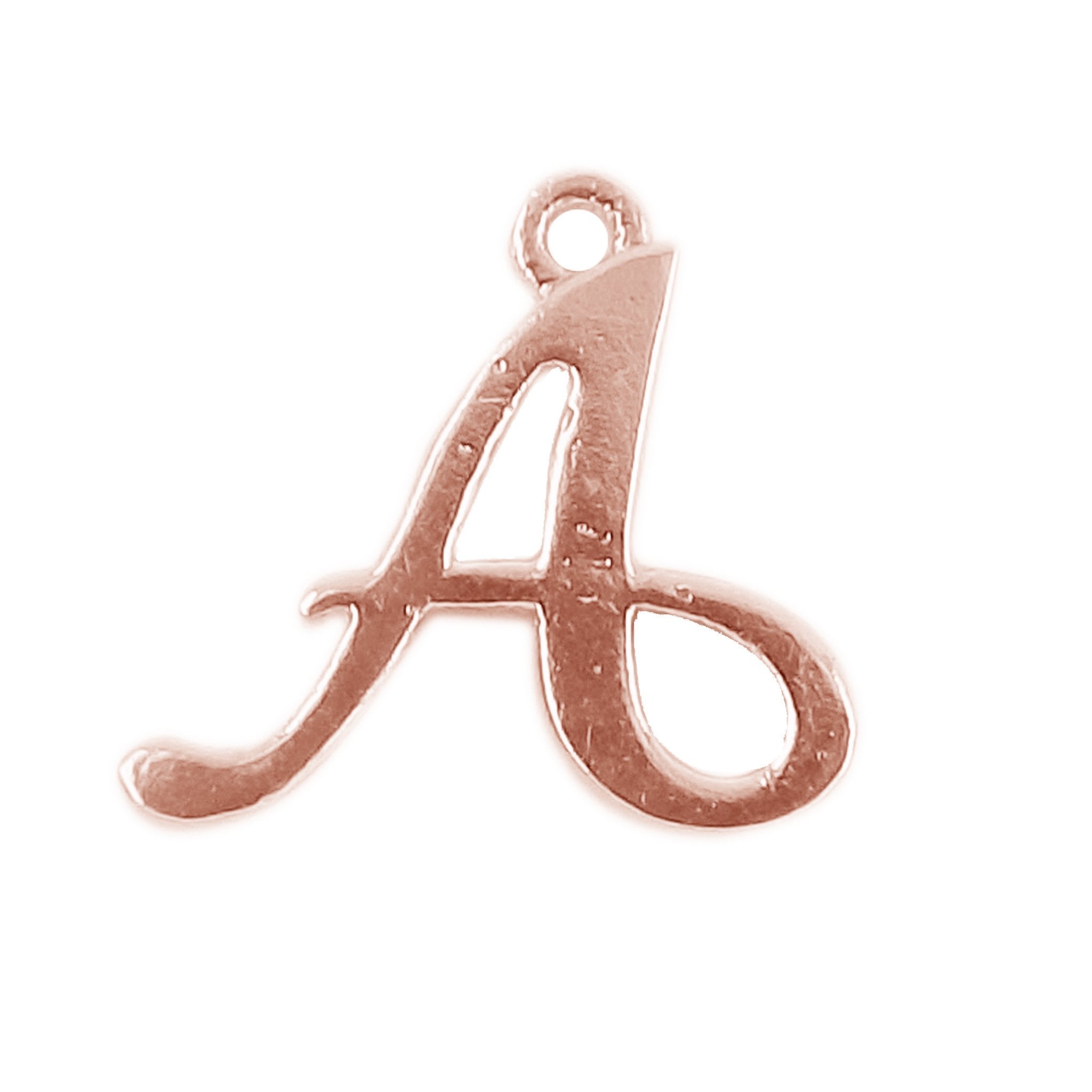 Rose Gold Overlay Over Copper initial A charm handcrafted in India for personalized jewelry making