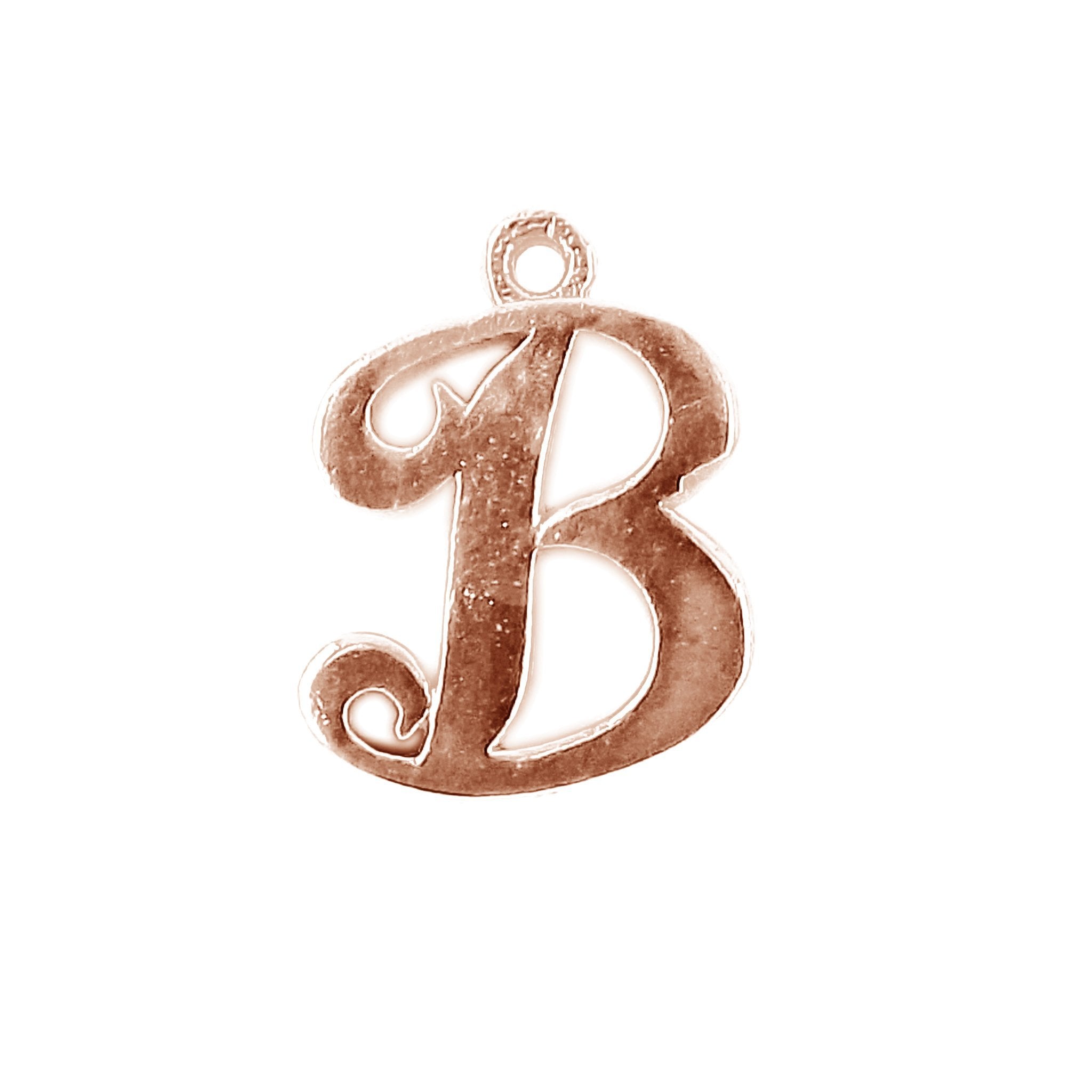Rose gold overlay over copper alphabet B initial charm handcrafted in India for personalized jewelry