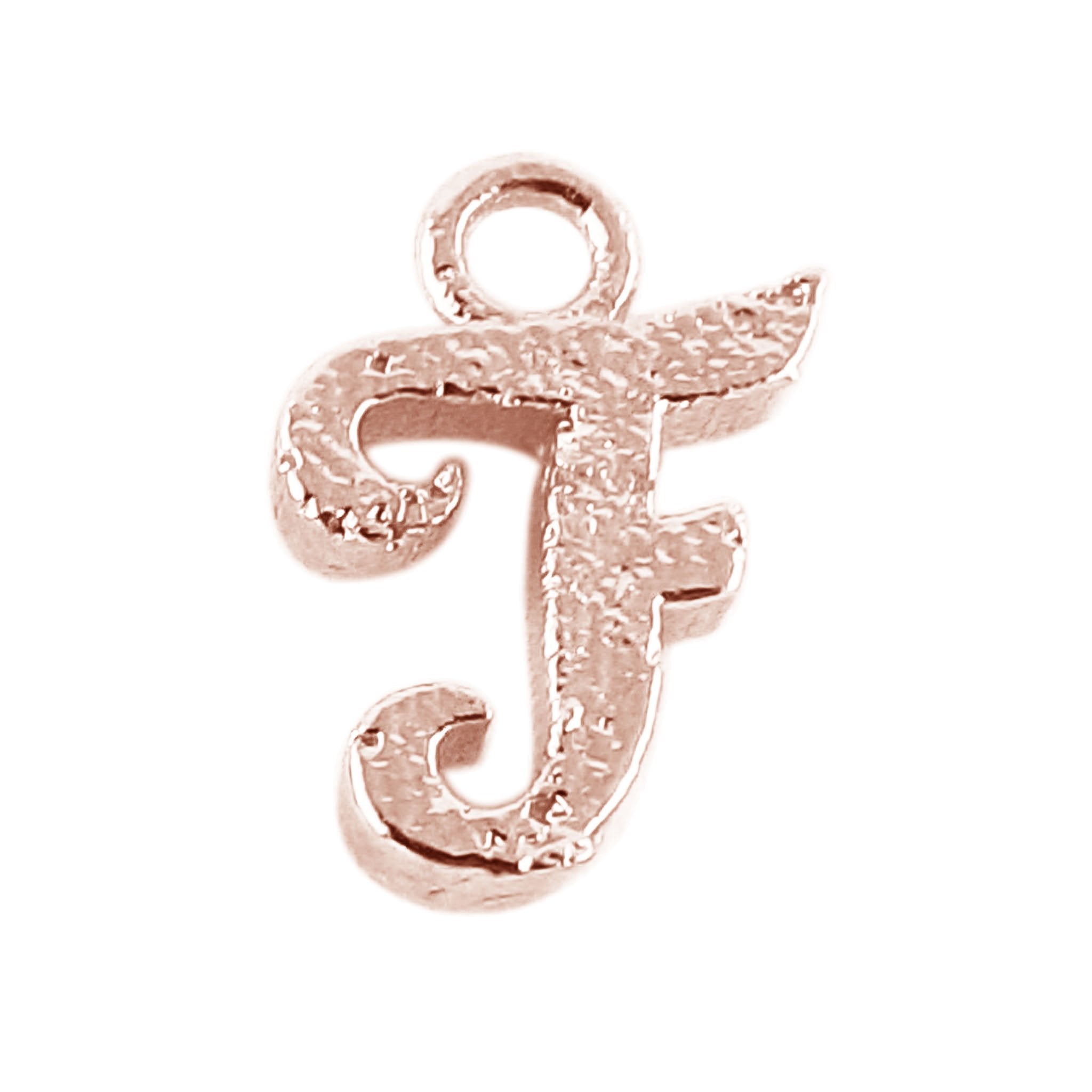 Rose Gold Overlay Over Copper alphabet F initial charm handcrafted in India for retail jewelry use