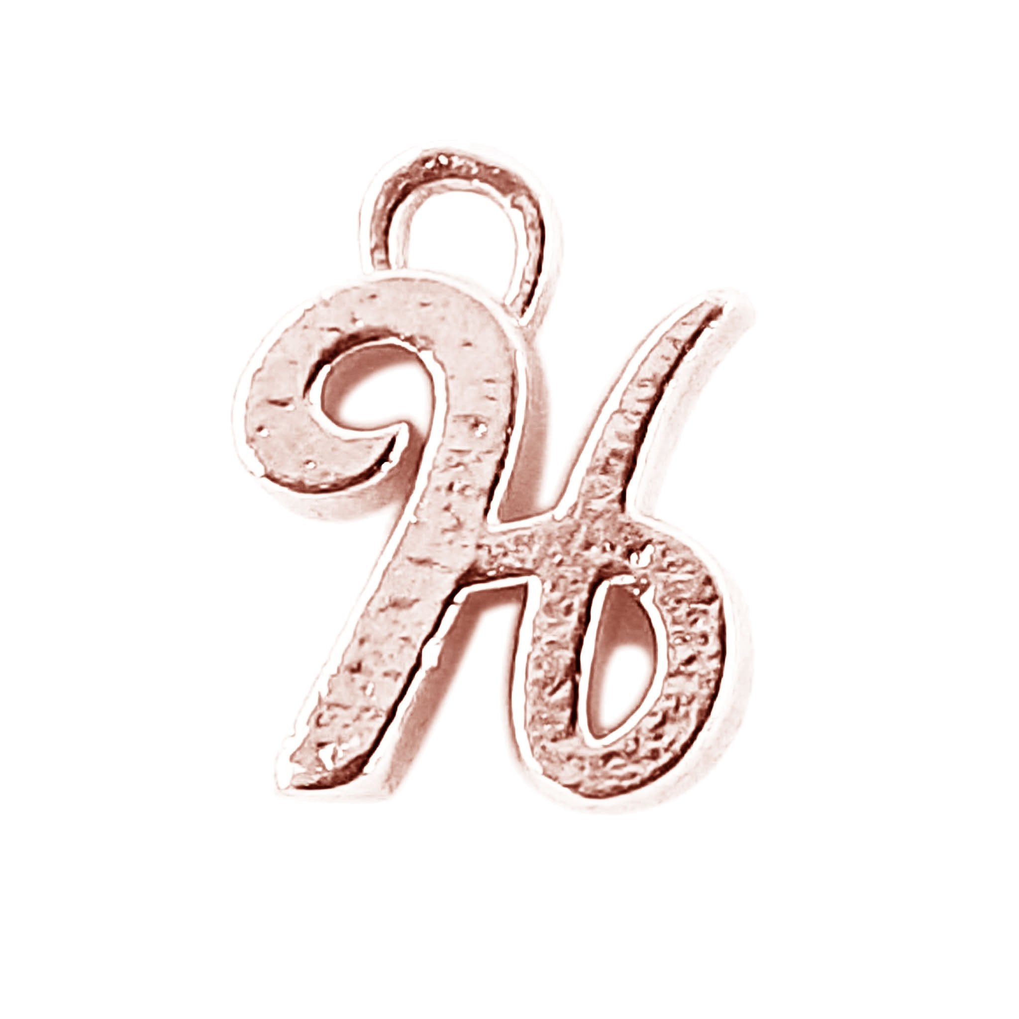 Rose Gold Overlay Over Copper alphabet H initial charm handcrafted in India for retail jewelry use