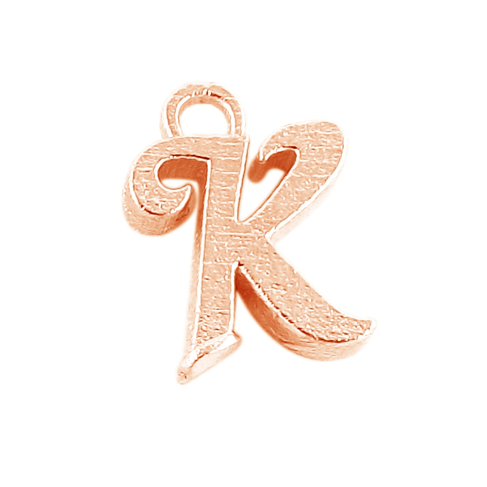 Rose Gold Overlay Over Copper alphabet K initial charm handcrafted in India for retail jewelry use