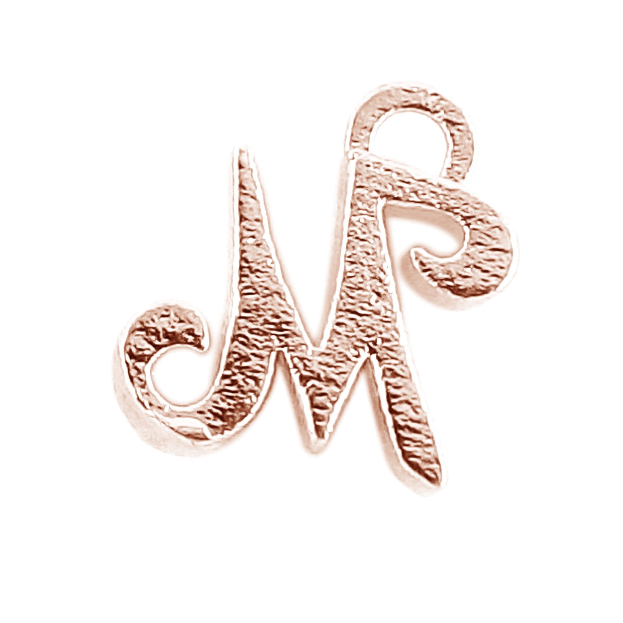 Rose Gold Overlay Over Copper alphabet M initial charm handcrafted in India for retail jewelry use