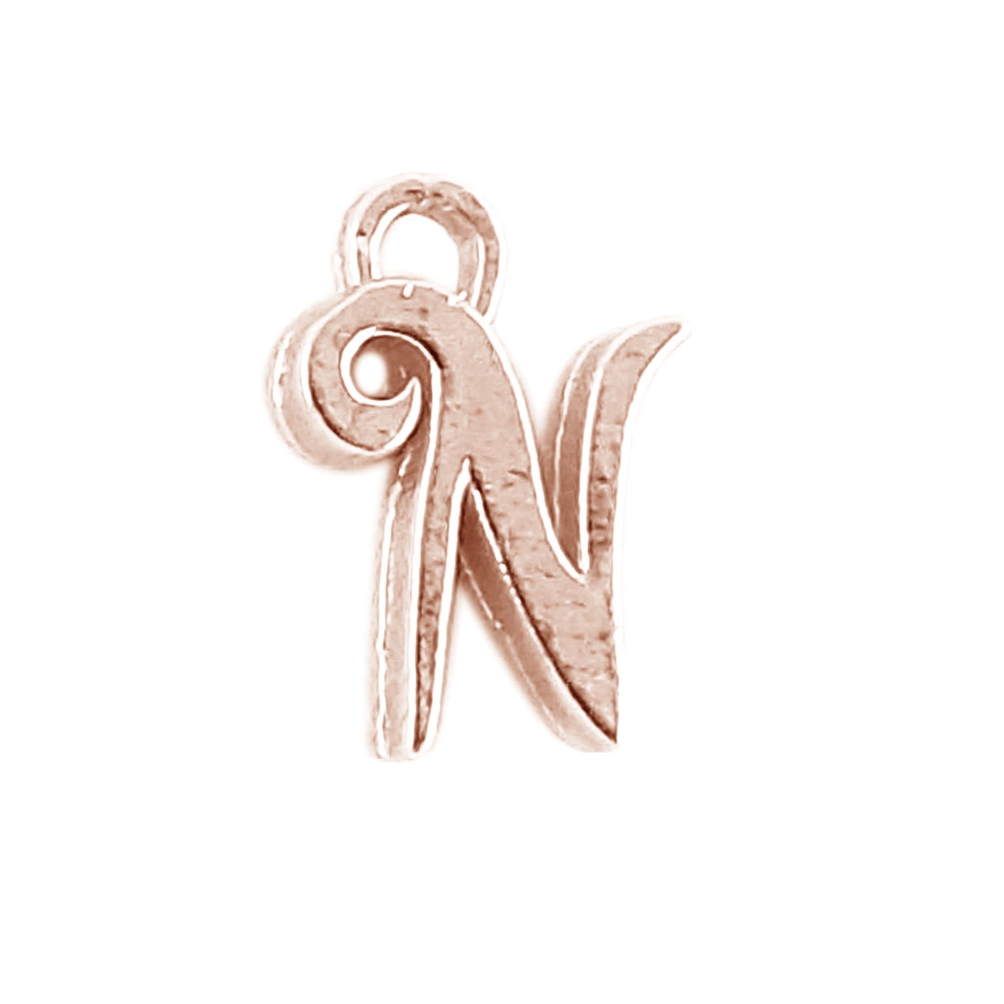 Rose Gold Overlay Over Copper alphabet N initial charm handcrafted in India for retail jewelry use