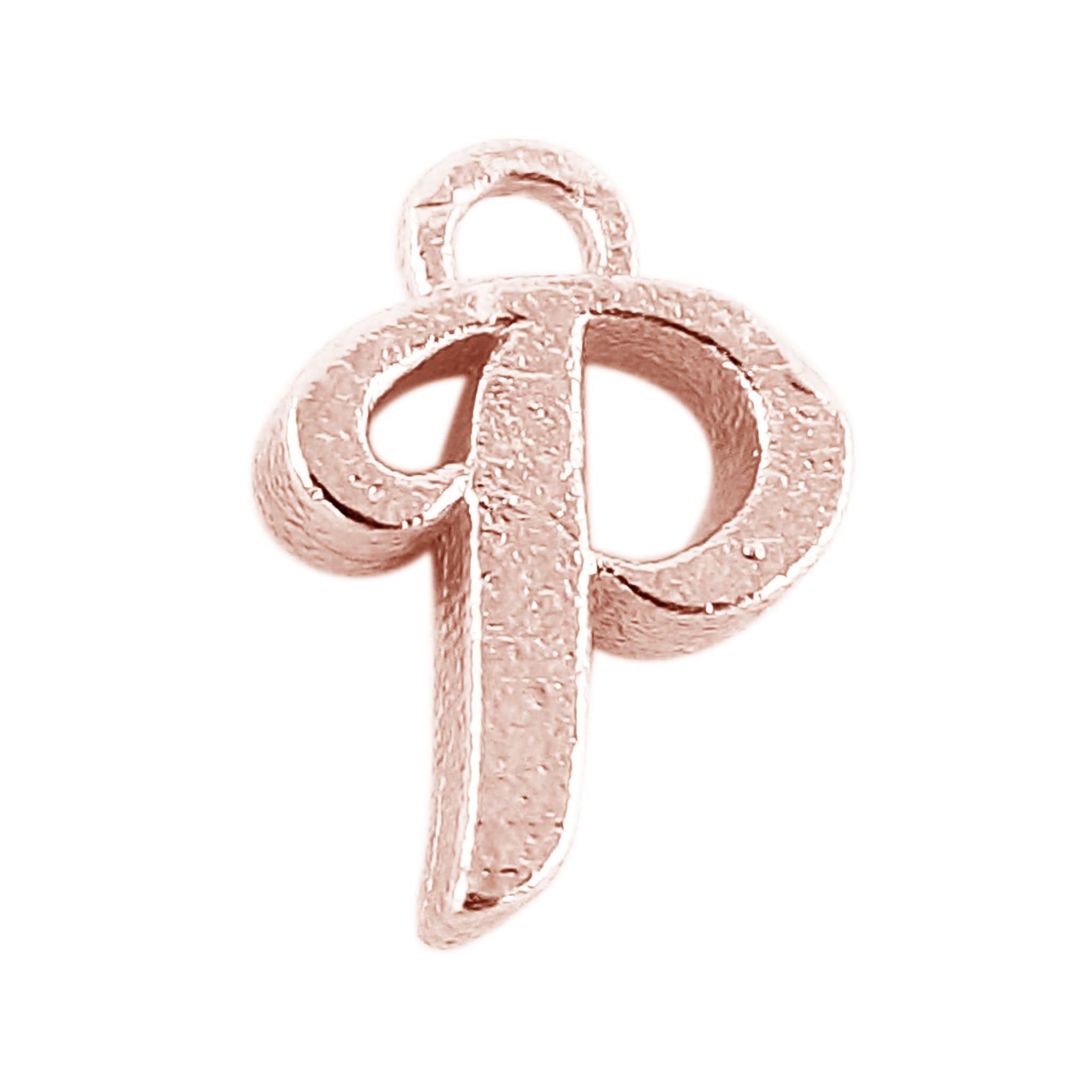 Rose Gold Overlay Over Copper alphabet P initial charm handcrafted in India for retail jewelry use