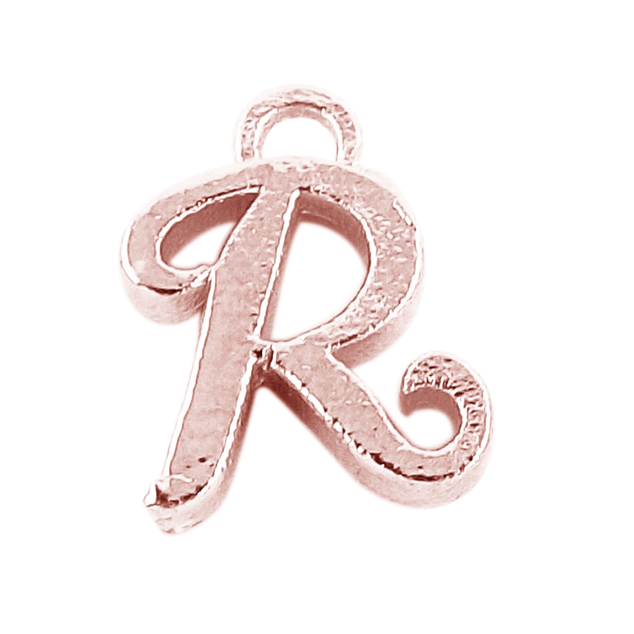 Rose Gold Overlay Over Copper alphabet R initial charm handcrafted in India for retail jewelry use