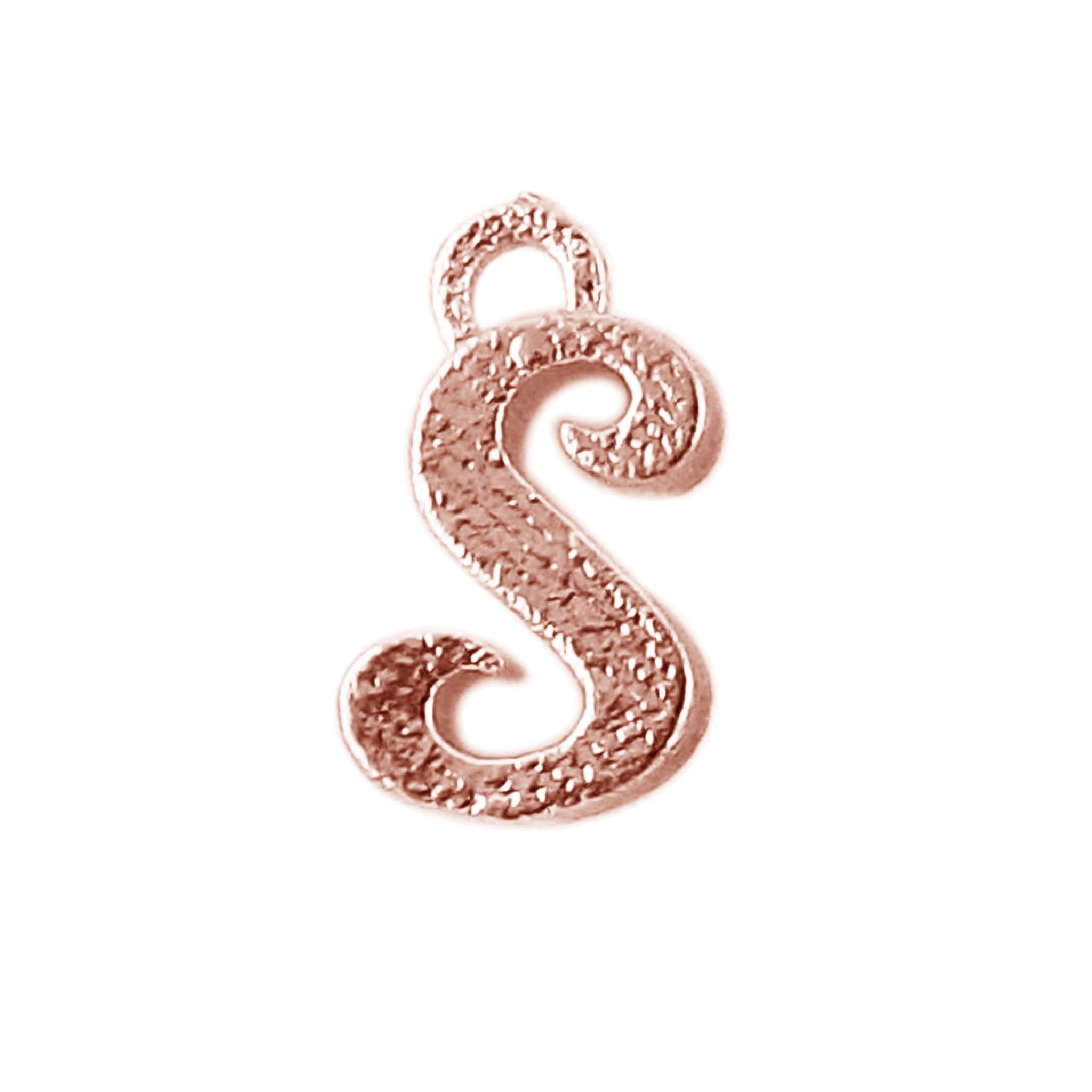Rose Gold Overlay Over Copper alphabet S initial charm handcrafted in India for retail jewelry use