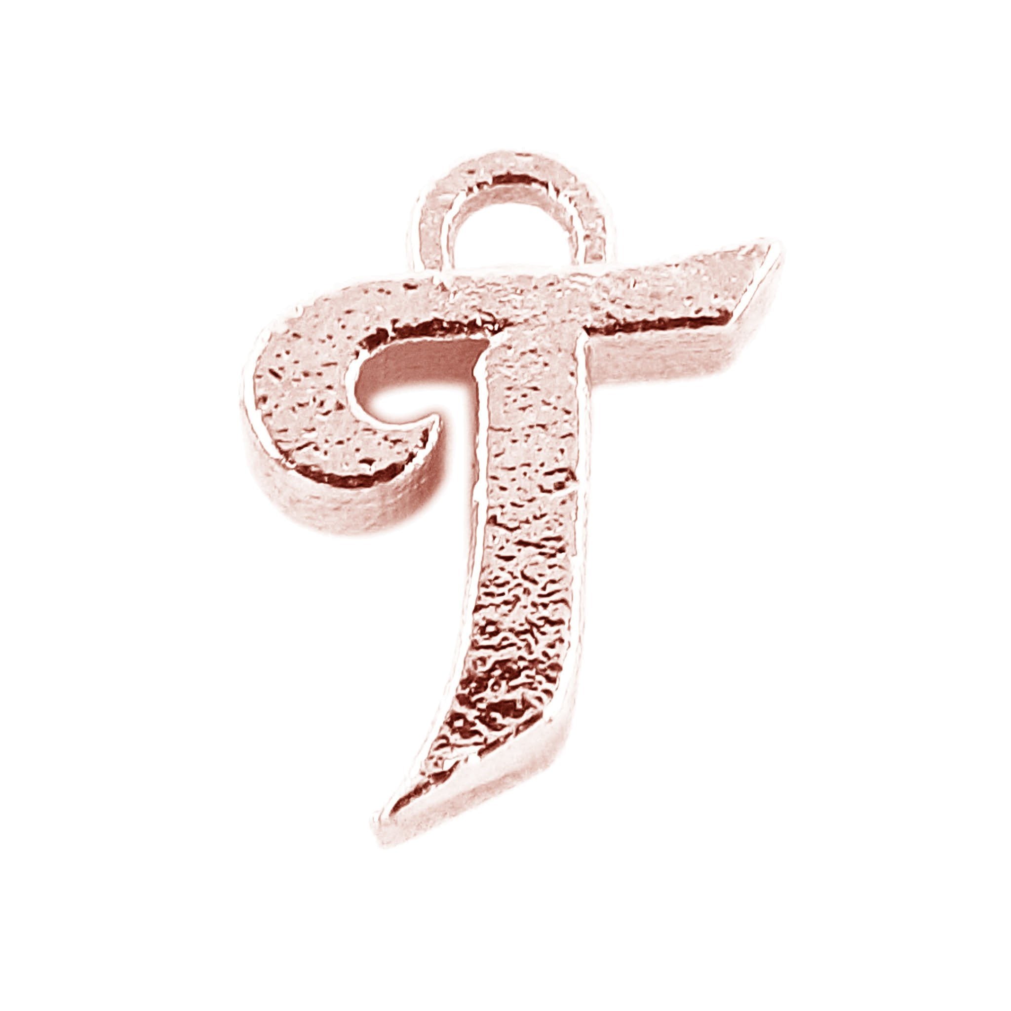 Rose Gold Overlay Over Copper alphabet T initial charm handcrafted in India for retail jewelry use