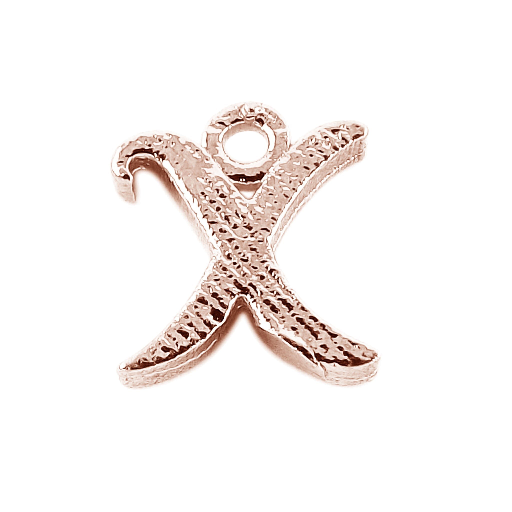 Rose Gold Overlay Over Copper Alphabet X Initial Charm handcrafted in India for retail jewelry making