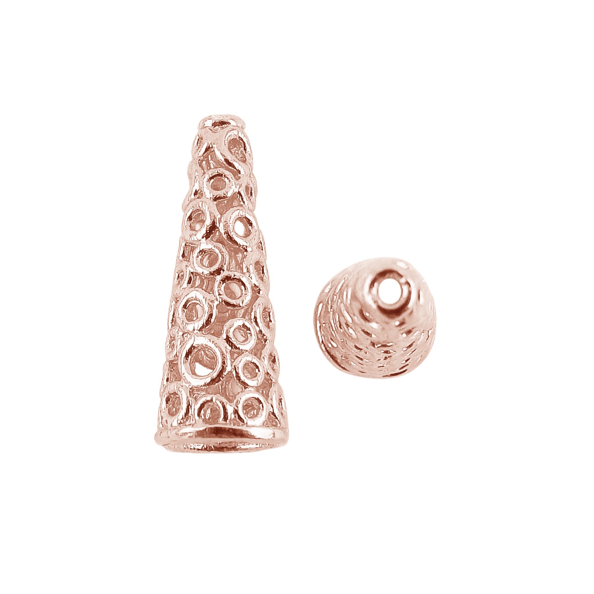 Elegant Rose Gold Overlay Over Copper Bead Cap India cone shape 23MM polished jewelry finding handcrafted in India.