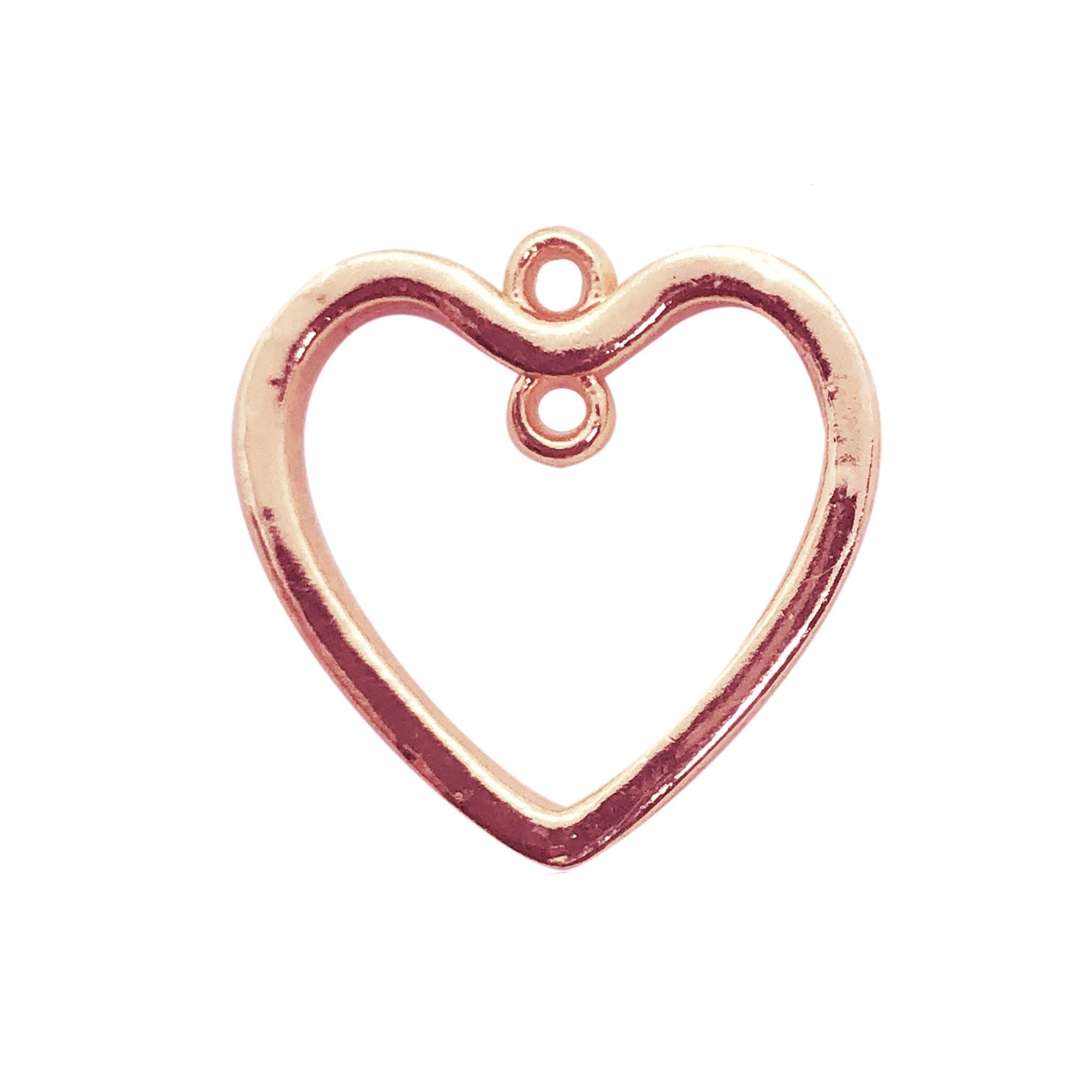 Elegant Rose Gold Overlay Heart Shape Charm India 20MM open frame heart jewelry finding polished finish handcrafted in India.