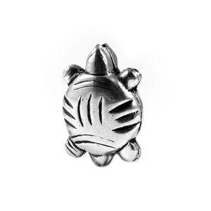 Silver overlay over copper turtle charm from India handcrafted with oxidized silver finish