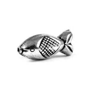 Detailed silver overlay charm handcrafted in India featuring a whimsical fish design for custom necklaces and bracelets.