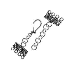Silver Overlay Over Copper Multi Strand Clasp With 4 Holes handmade in India with antique oxidized finish.
