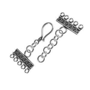Silver Overlay Over Copper Multi Strand Clasp With 5 Holes handmade in India with antique oxidized finish.