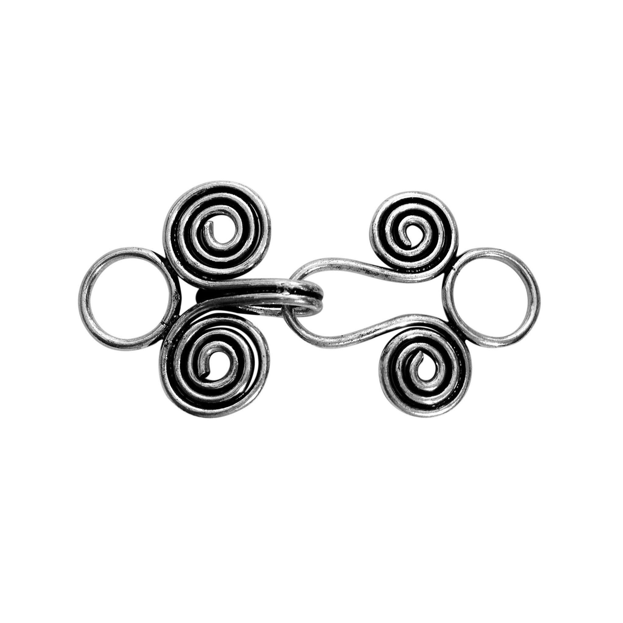 Silver Overlay Over Copper artisan double spiral hook clasp handmade in India with oxidized finish.